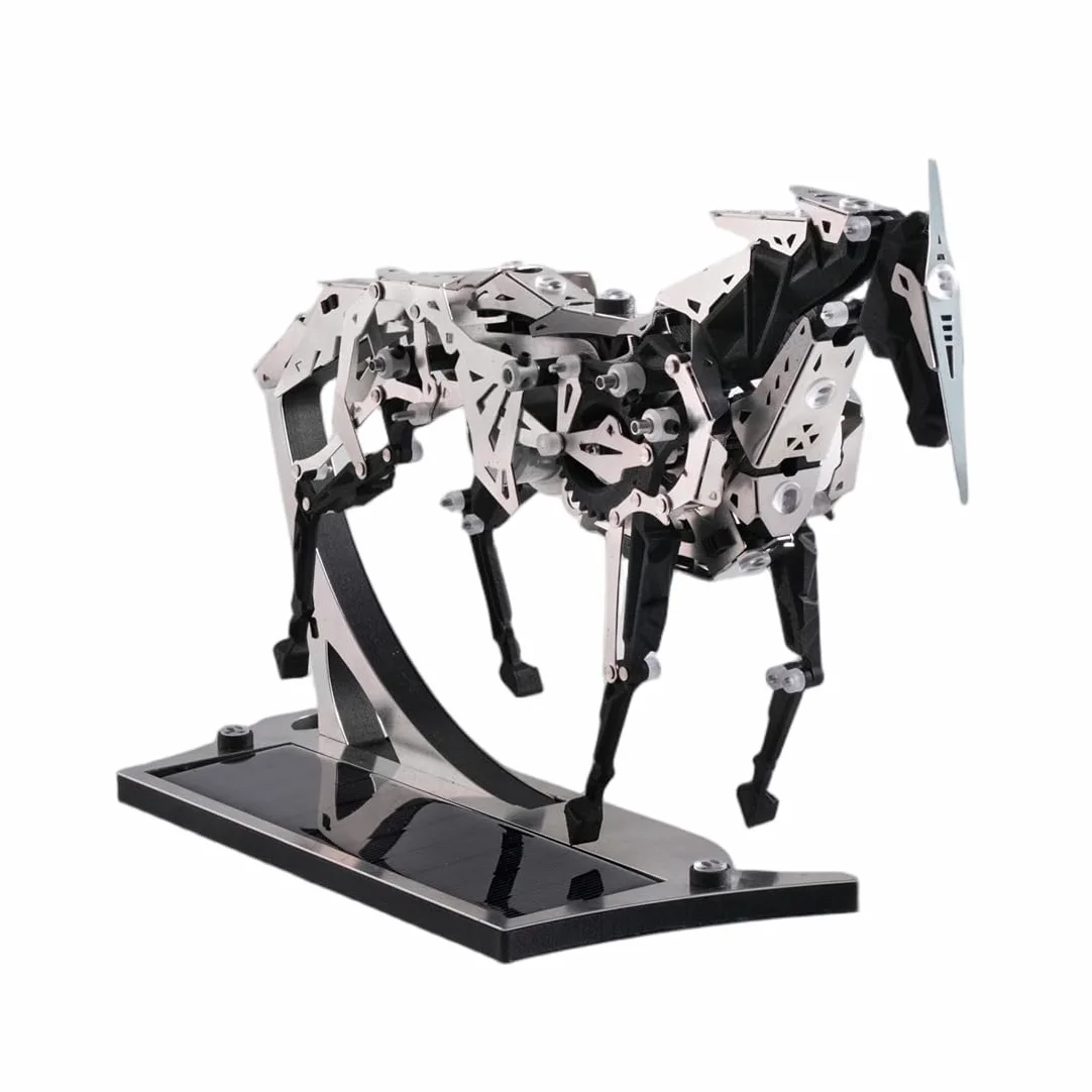 Puzzle 3D in metallo per adulti, a energia solare, 165 pezzi | Cavallo in movimento con azionamento meccanico, struttura del cambio con ingranaggi e aste aperti, senza incollaggio
