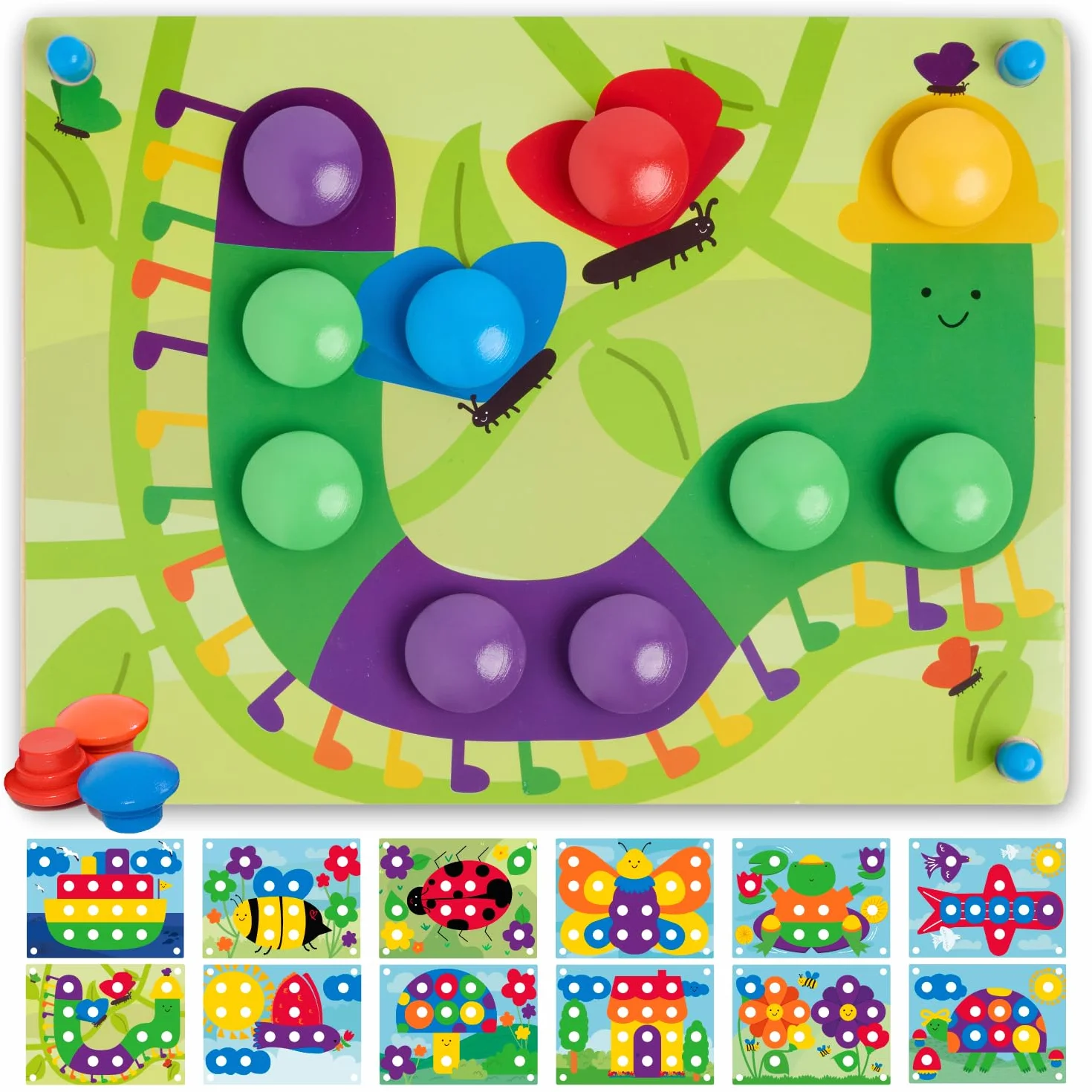 Nene Toys Gioco Chiodini, Puzzle per Bambini di 2+ Anni, Puzzle Educativo in Legno per Bambini di 2 3 Anni - Giocattoli Montessori con Chiodini Colorati e Carte Abbinate - Regalo Didattico Bimbo Bimba