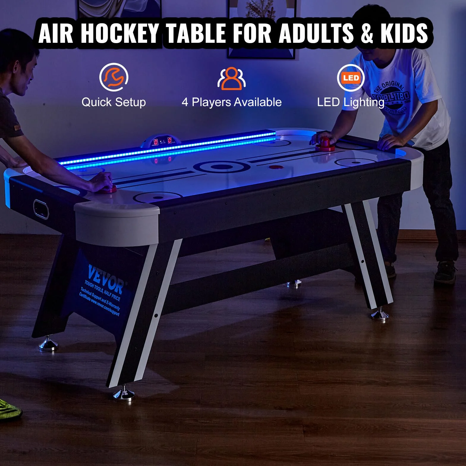 VEVOR Tavolo da Gioco ad aria Compressa, Tavolo Interno per Bambini e Adulti per Sala Giochi, Gioco da Balla Sportivo a LED con 2 Dischi, 2 Spingitori e Sistema di Punteggio Elettronico