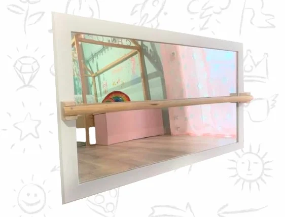 Specchio Montessori per i bambini in legno naturale Bianco 100x60cm (metacrilato infrangibile)
