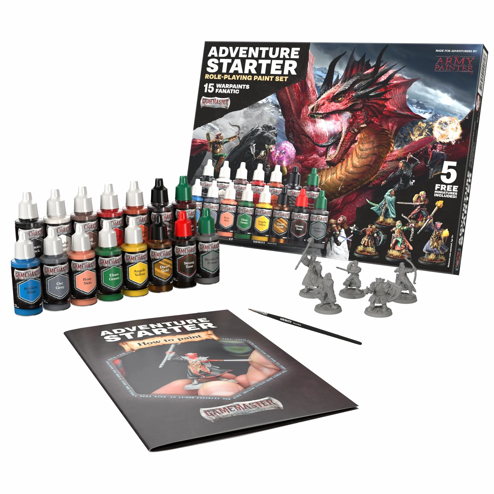 The Army Painter, GameMaster: Adventure Starter Role-playing Paint Set, 15 x 18 ml Warpaints Fanatic, incl. primer, 5 miniatures & 1 pennello – per D&D e Warhammer