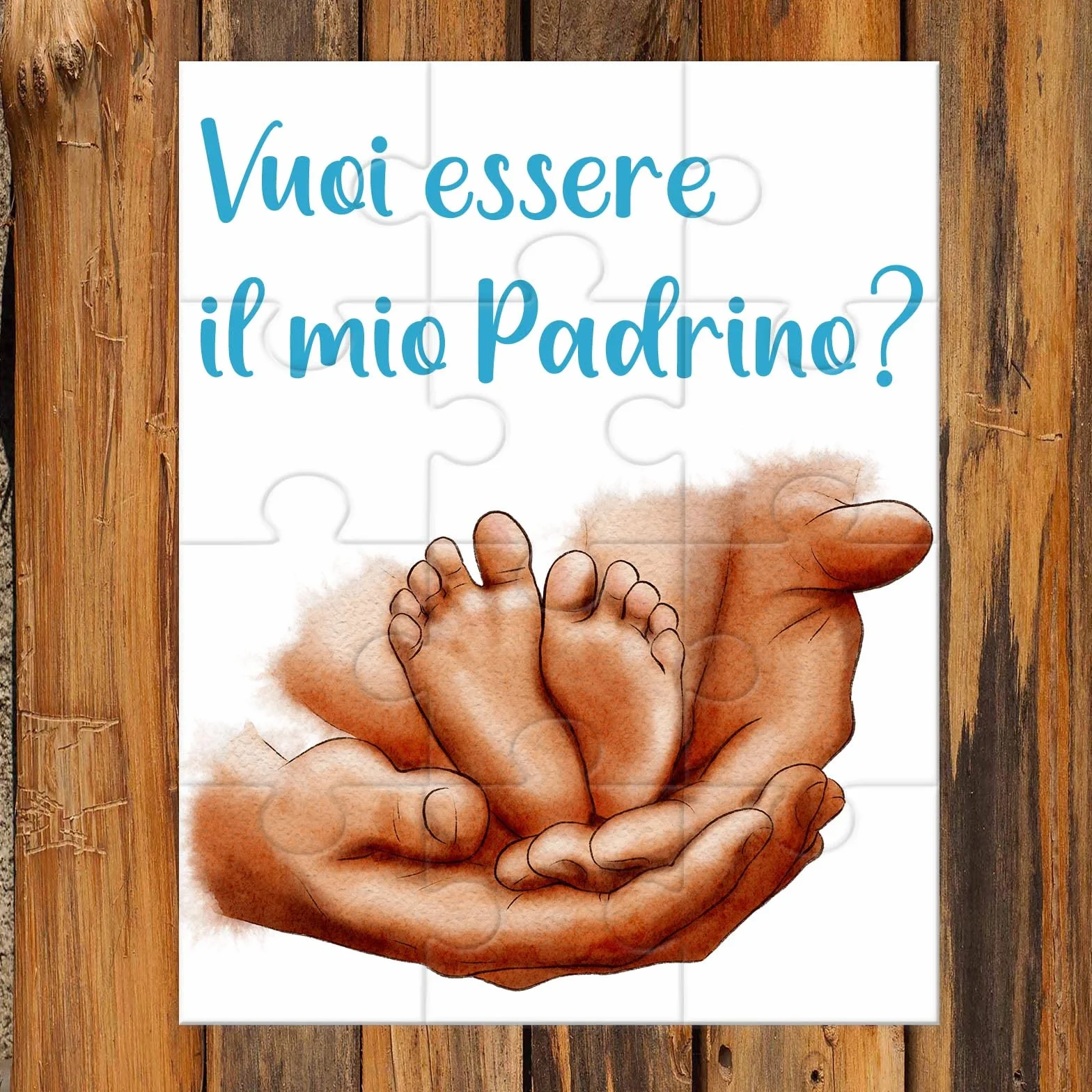 Vuoi essere il mio Padrino? Puzzle Personalizzato per Padrino di Battesimo – Con Disegno Piedini e Mani e Frase Personalizzata – Idea Regalo Originale e Tenero