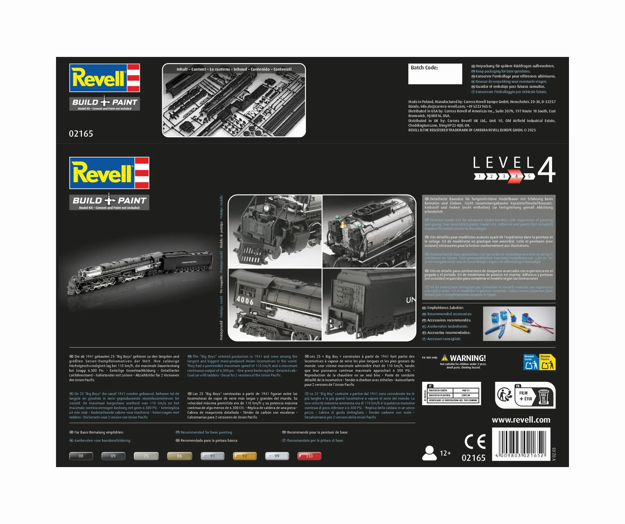 Revell Big Boy Kit di Modello in Plastica Locomotive Scala 1:87