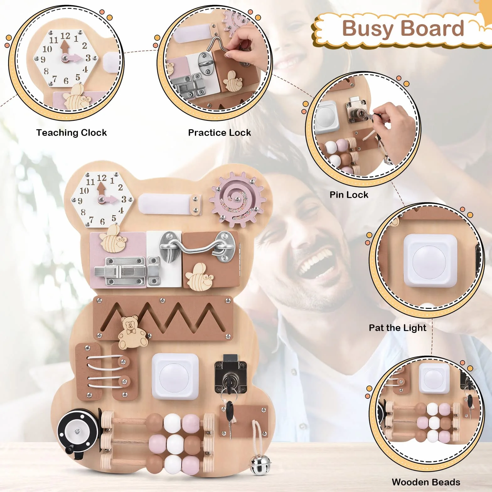 Busy Board Consiglio Occupato Montessori Scheda attività Sensoriale Tavole di attività Sensoriali per Bambini in Legno Fatte a Mano