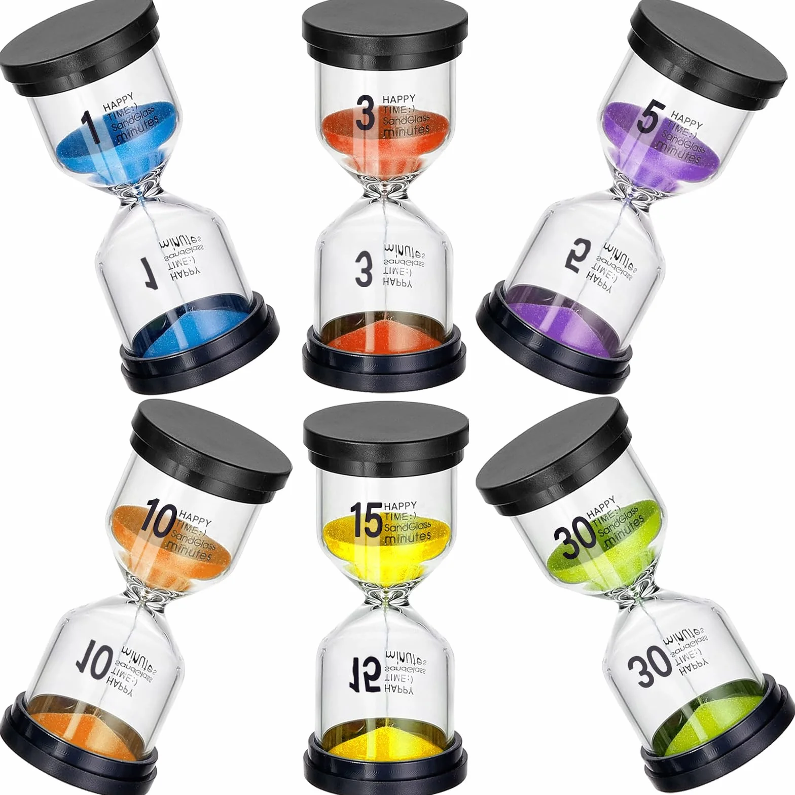 6 pezzi Clessidra Set, Set Clessidra Sabbia Colorata,Timer a Clessidra,1/3/5/10/15/30 Minuti, per Casa, Cucina, Gli Sport e i Giochi e Ufficio Timer