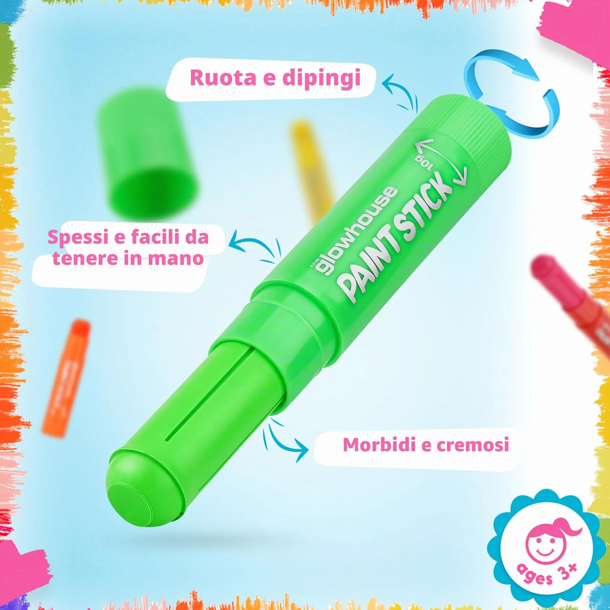 The Glowhouse Bastoni di Vernice a Tempera Colori Classici 12 Pezzi - Bastoncini di Vernice Multicolore Non Tossici, Lavabili, Senza Pasticci, per Bambini, Confezione da 12, Perfetto per Progetti