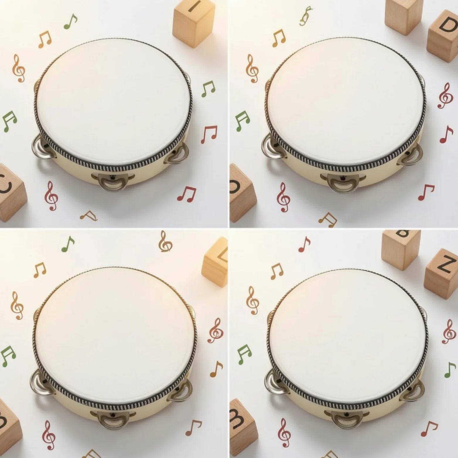 4 Pezzi Tamburello Leggero Tamburello in Legno con Campanelli Metallici Portatile Tamburo a Mano per Bambini