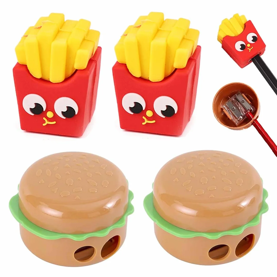 Temperino Con Serbatoio, 4 Pezzi, Motivi Hamburger E Patatine Fritte, Compatto E Leggero, Dimensioni Standard