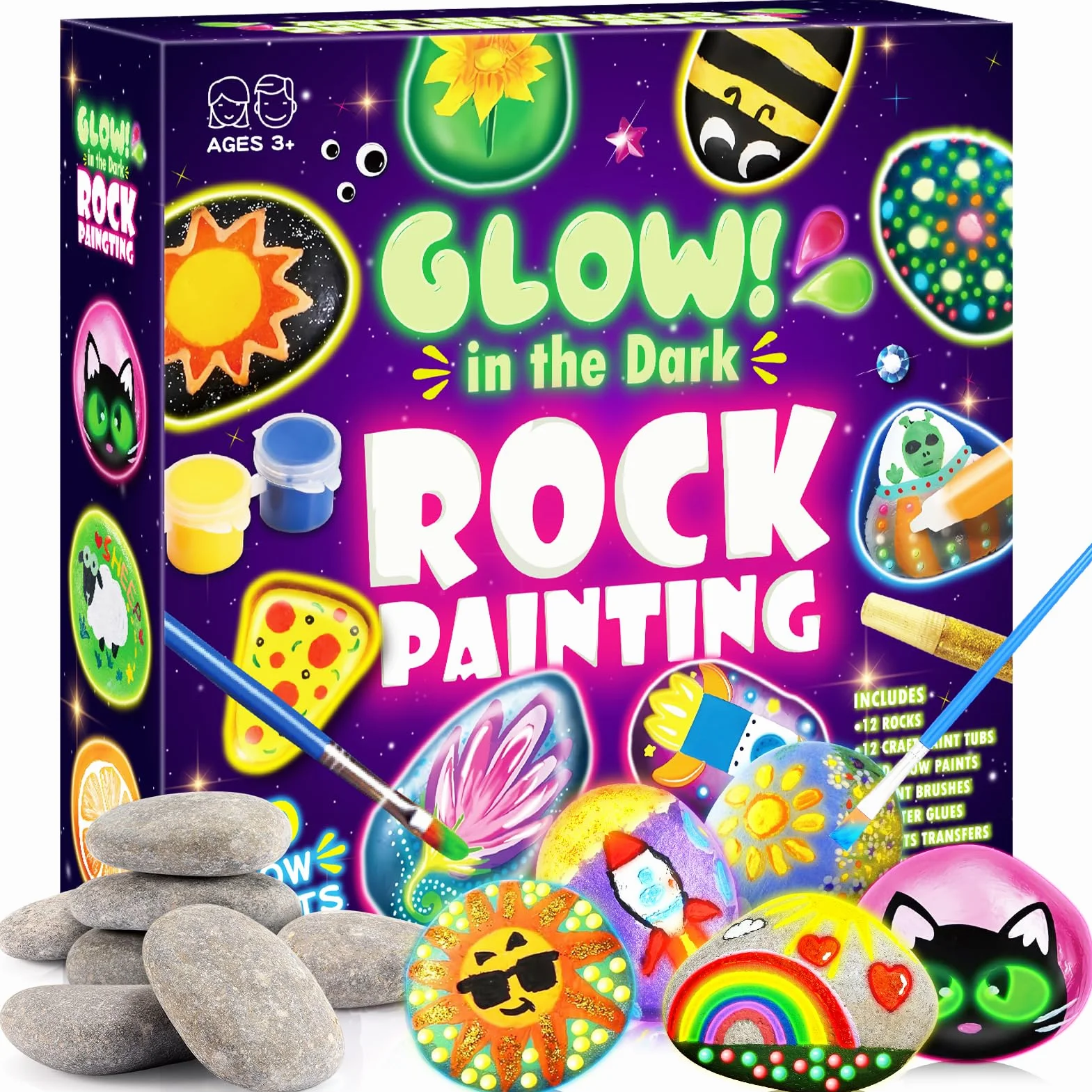 Sassi Da Dipingere, Kit Pittura per Bambina 4-9 Anni, Regalo Creativo, Lavoretti Bambini, Colori Acquerelli, Giochi Creativi 3-10 Anni, Natale