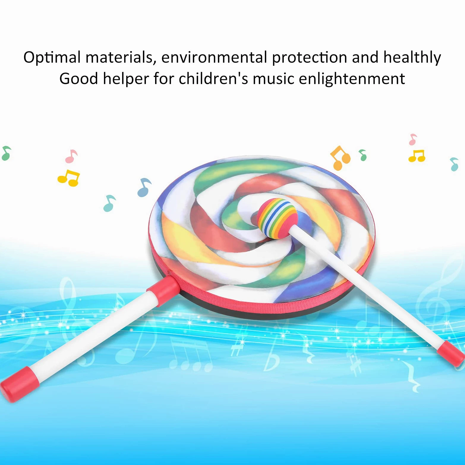 Set Tamburello per Bambini, Tamburi Lecca-lecca Colorati per Divertimento Musicale a Ritmo, Regalo Perfetto per Bambini, 10 Pezzi, Plastica, 8 Pollici