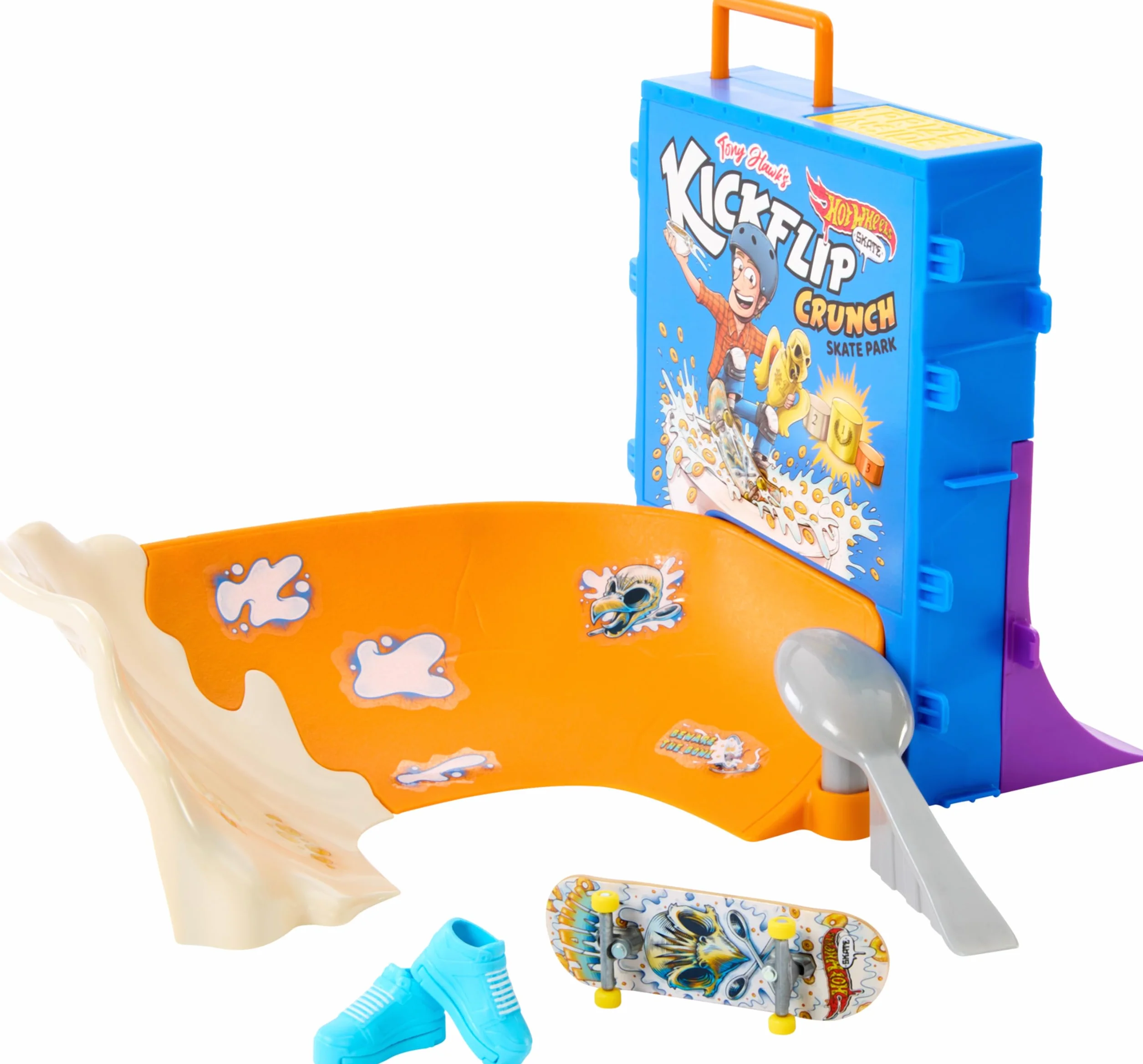 Hot Wheels Skate - Ciotola per Cereali da Skate di Tony Hawk, playset a tema cereali con 1 fingerboard e 1 paio di scarpine da skate removibili inclusi, giocattolo per bambini, 5+ anni, HTP09