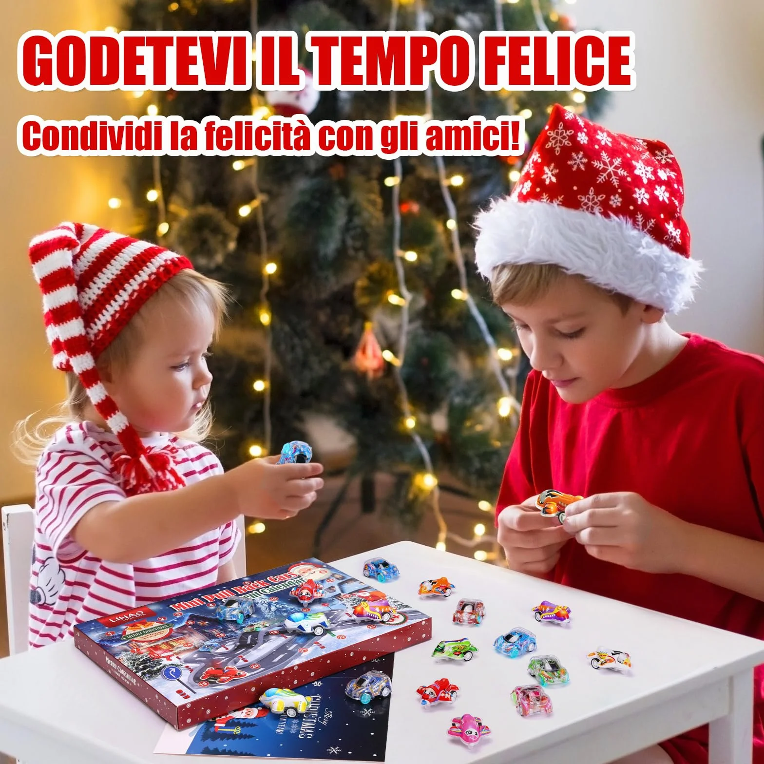 LIHAO Calendario dell'Avvento Bambino 24pz Macchinine Giocattolo Bambini Regalo di Natale per Ragazzi Ragazze Bambini