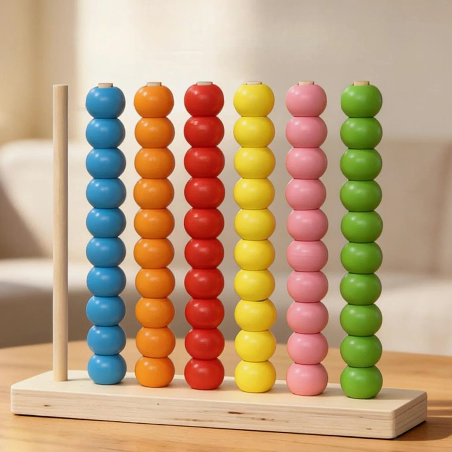 MagiDeal Gioco di conteggio impilabile con perline di legno per smistamento dei colori, gioco di coordinazione per bambini da 1 a 3 anni, 21.5x6x20 Cm