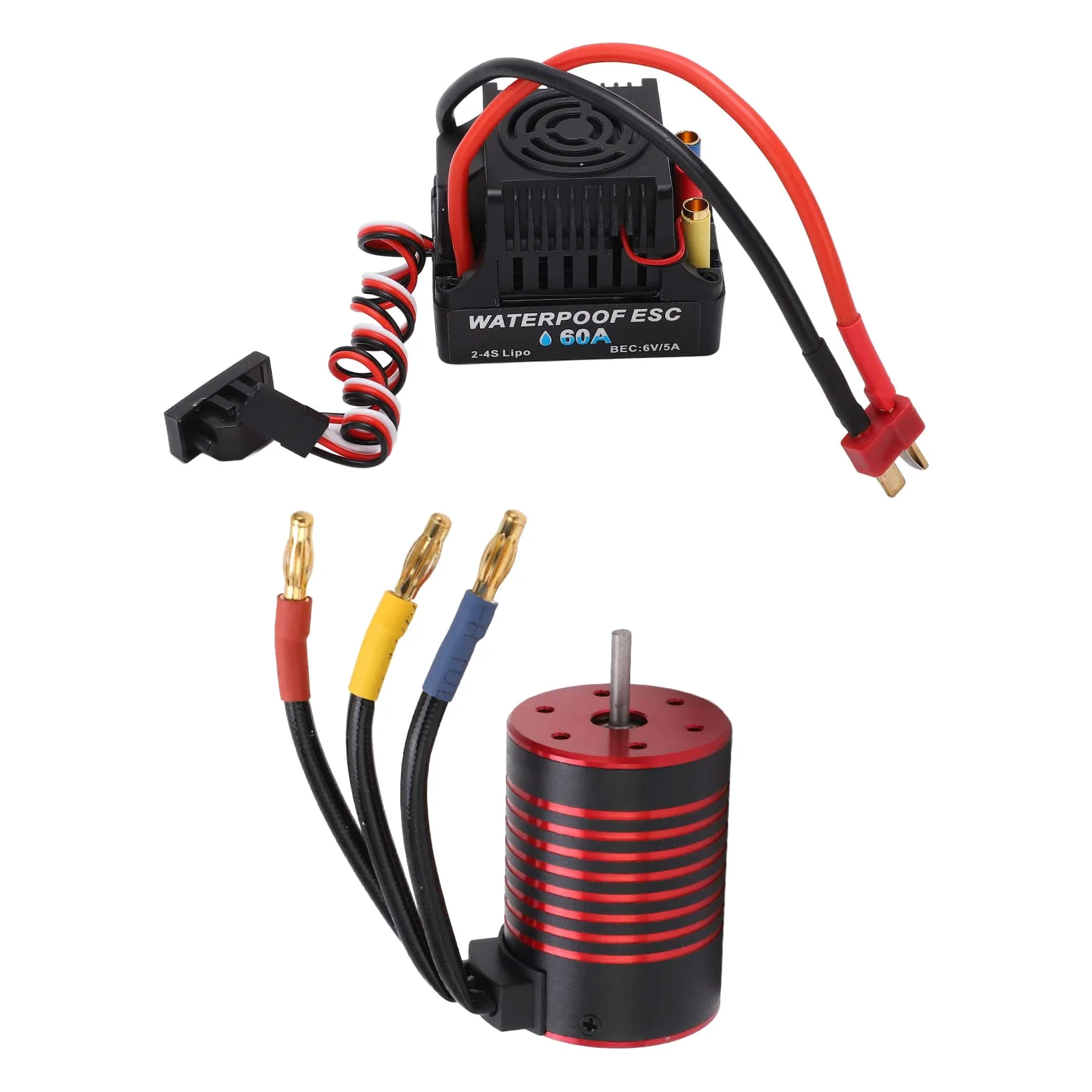 Set motore senza brushless, impermeabile, ESC Brushless, regolatore di velocità elettrico, 60 A, ESC 1/10, 4 poli, per auto giocattolo (3100 KV)