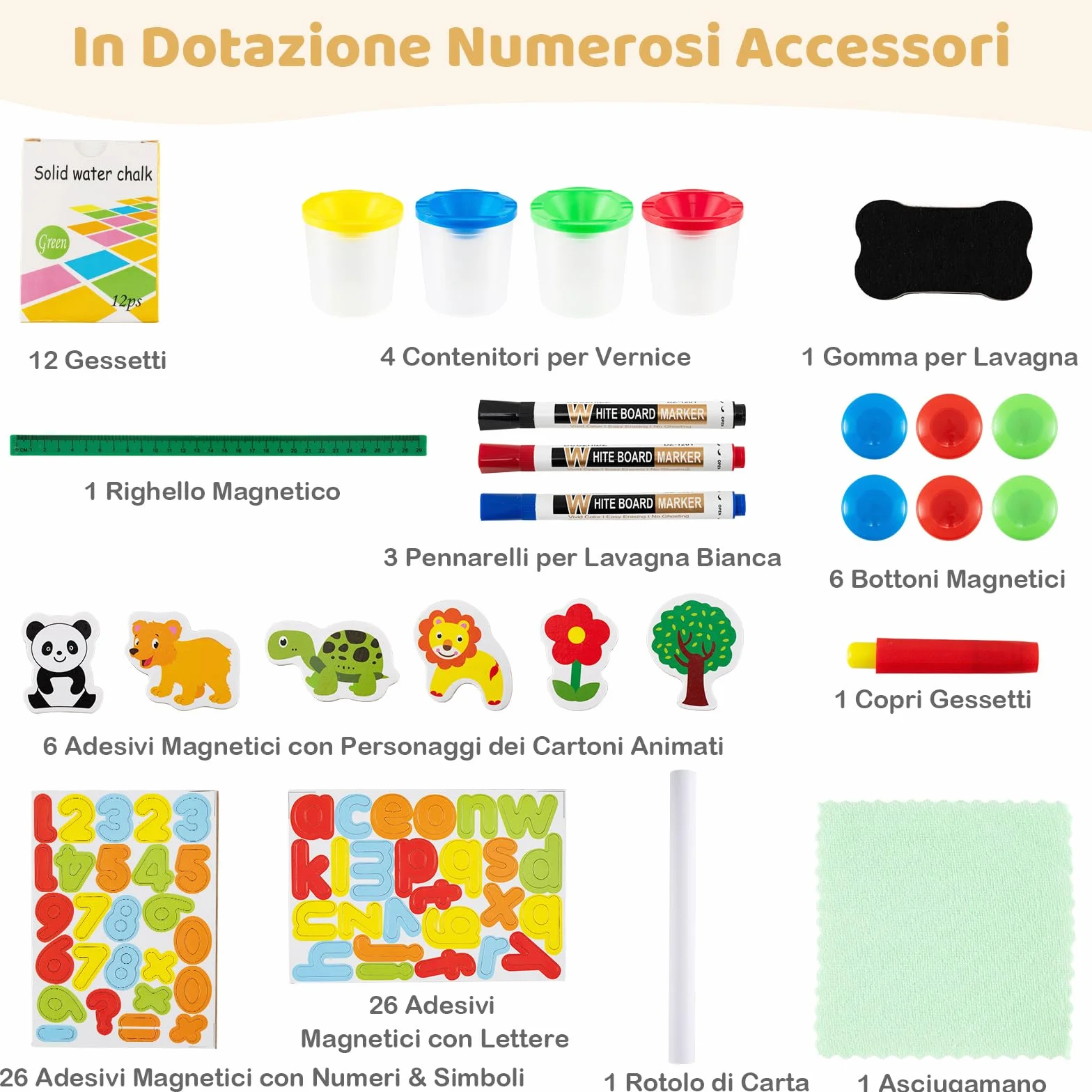 COSTWAY 3 in 1 Cavalletto per Bambini, Cavalletto Artistico in Legno con Doppia Faccia Magnetico, Lavagna Bianca, Lavagna Nera e Rotolo di Carta, Pieghevole e Altezza Regolabile