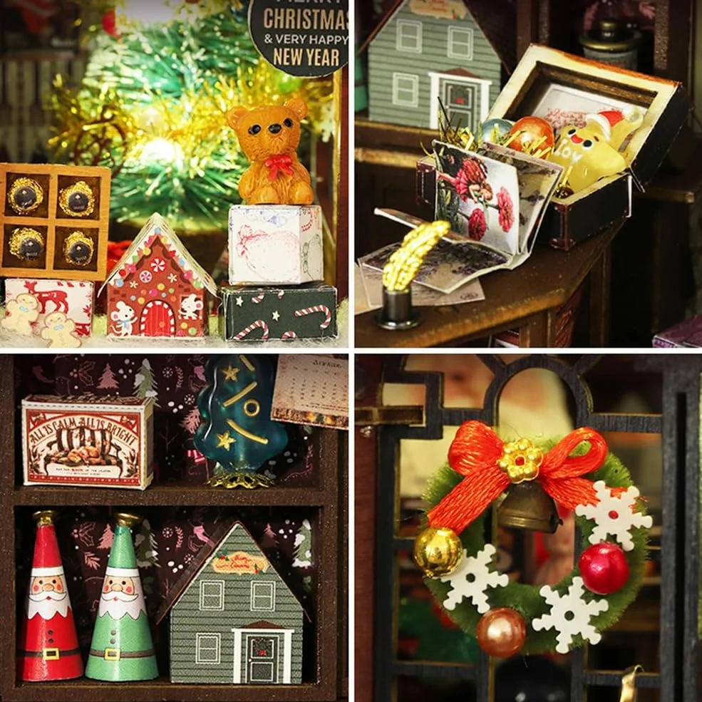Kit fai da te per casa delle bambole in miniatura, kit casa delle bambole in legno con luce LED, idea creativa per la stanza per bambini/adulti, kit fai da te per casa delle bambole di Natale
