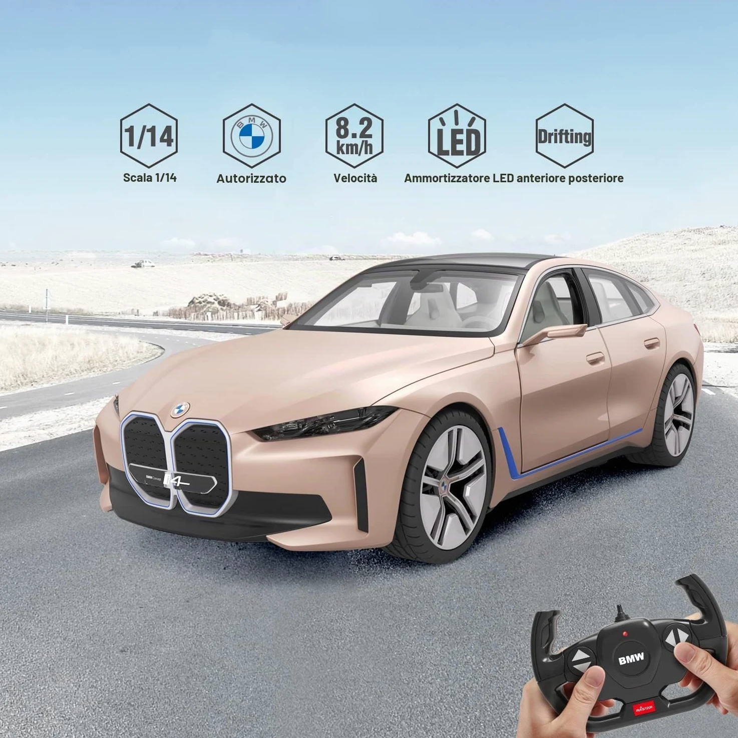 RASTAR BMW i4 Telecomandata, 1/14 Concept RC Auto Giocattolo Dorato, Modello Pressofuso per Bambini, Ragazzi e Adulti