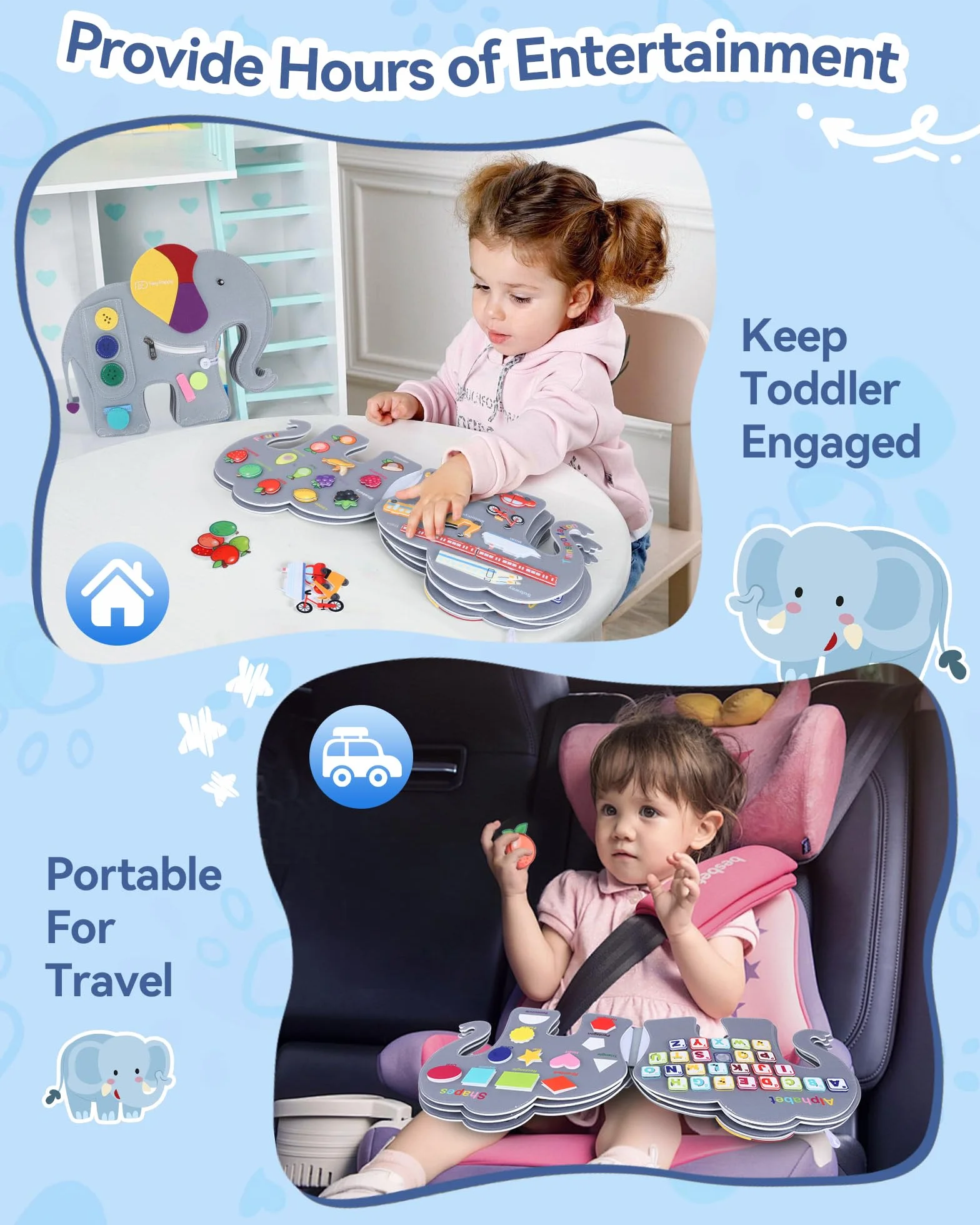 Heypappy Busy Board 12 in 1 Montessori Feltro Libro Sensoriale Educativo Giocattolo Abilità Motorie con Zaino Regalo