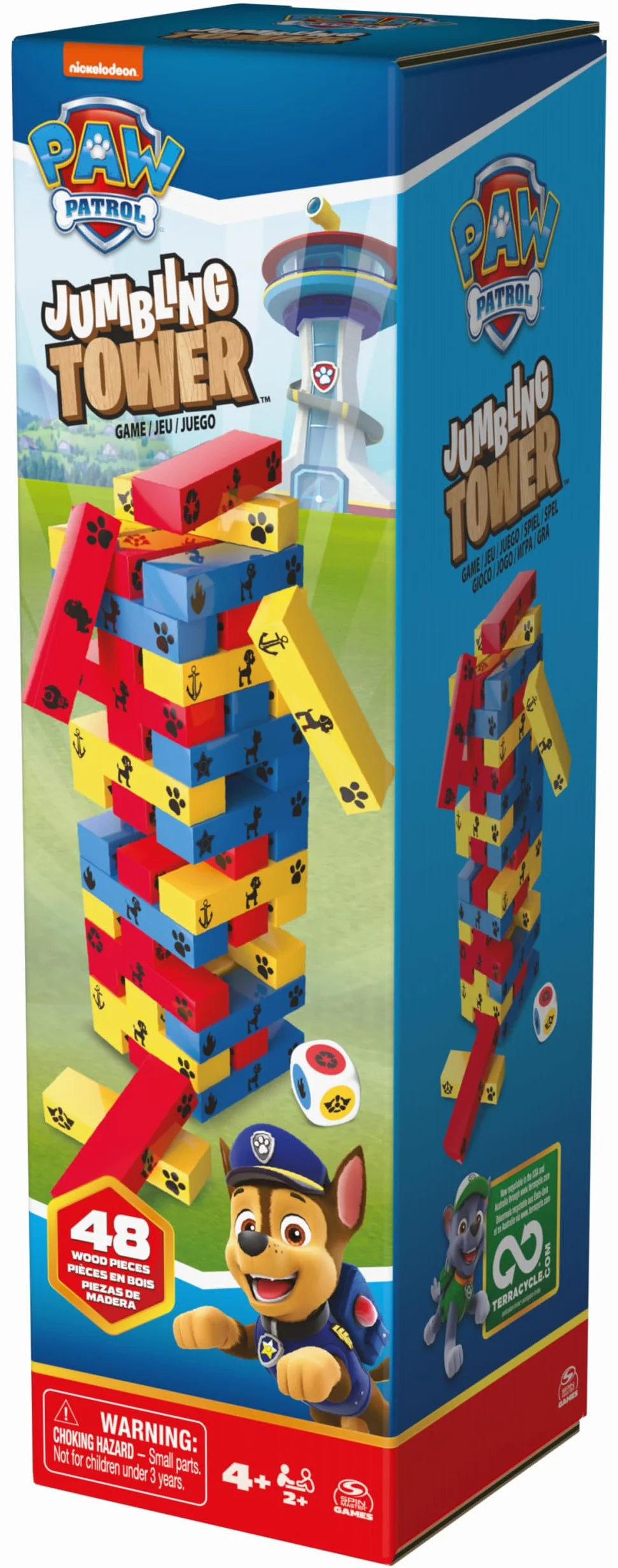 PAW Patrol, gioco Jumbling Tower da Spin Master Games, gioco da tavolo in legno colorato per impilare, costruire e rovesciare, giocattoli PAW Patrol, per bambini in età prescolare dai 4 anni in su