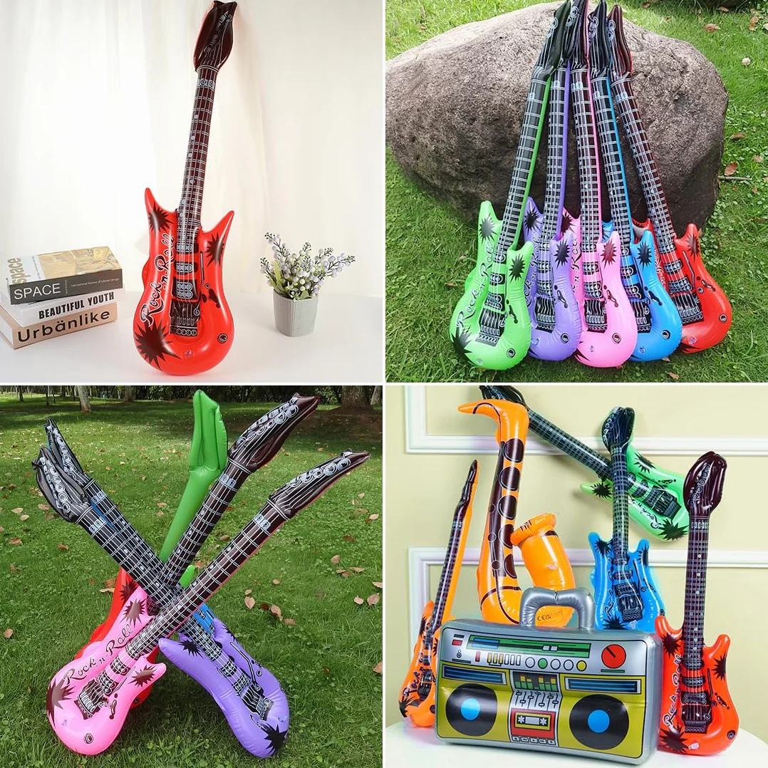 Chitarra Gonfiabile 53cm 6 Pezzi Strumenti Musicali Gonfiabili per Carnevale Compleanno