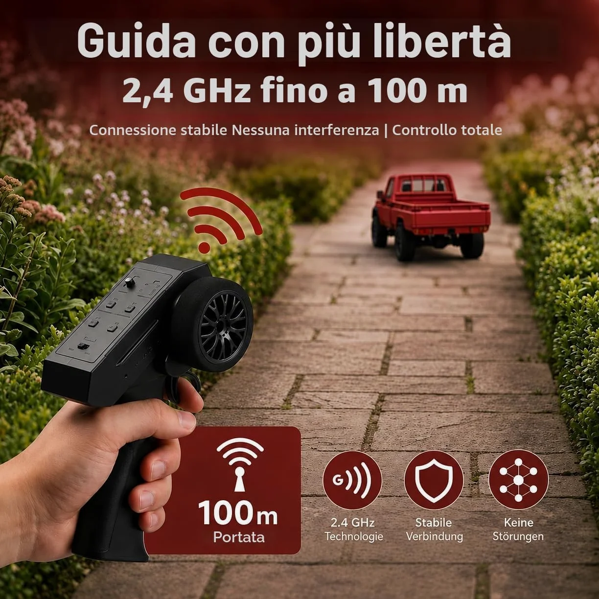 Toyota Land Cruiser | Auto RC telecomandato 1:12 | 4WD Crawler Pickup | Controllo 2,4 GHz 100 m | Luce LED | Li-Ion 7,4 V 500 mAh 30 min | Set completo RTR Offroad (Rosso)