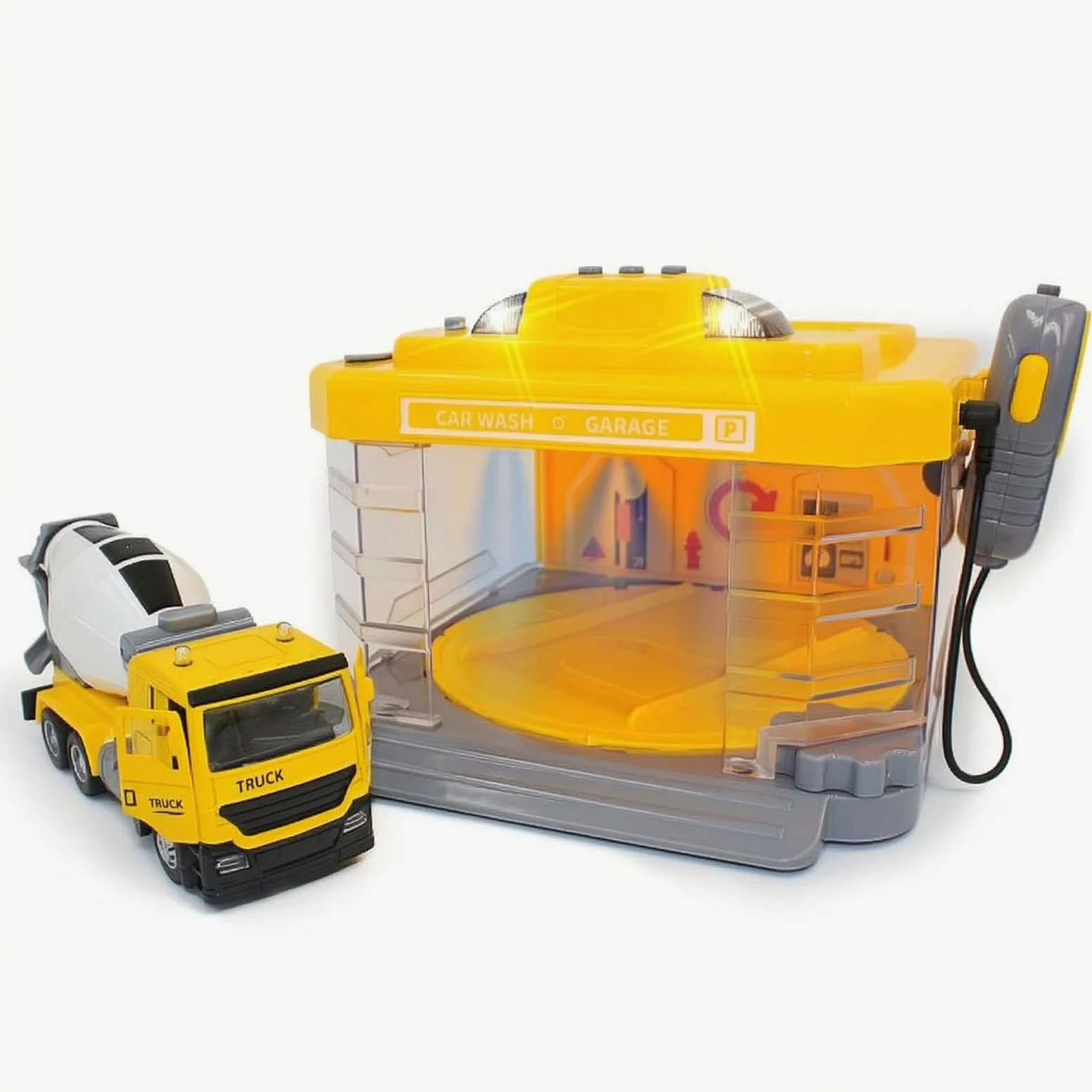 kowaku Autolavaggio Giocattolo Interattivo Set di Gioco con Macchinina Sicuro Garage per Bambini, Stazione Di Ingegneria Con Betoniera