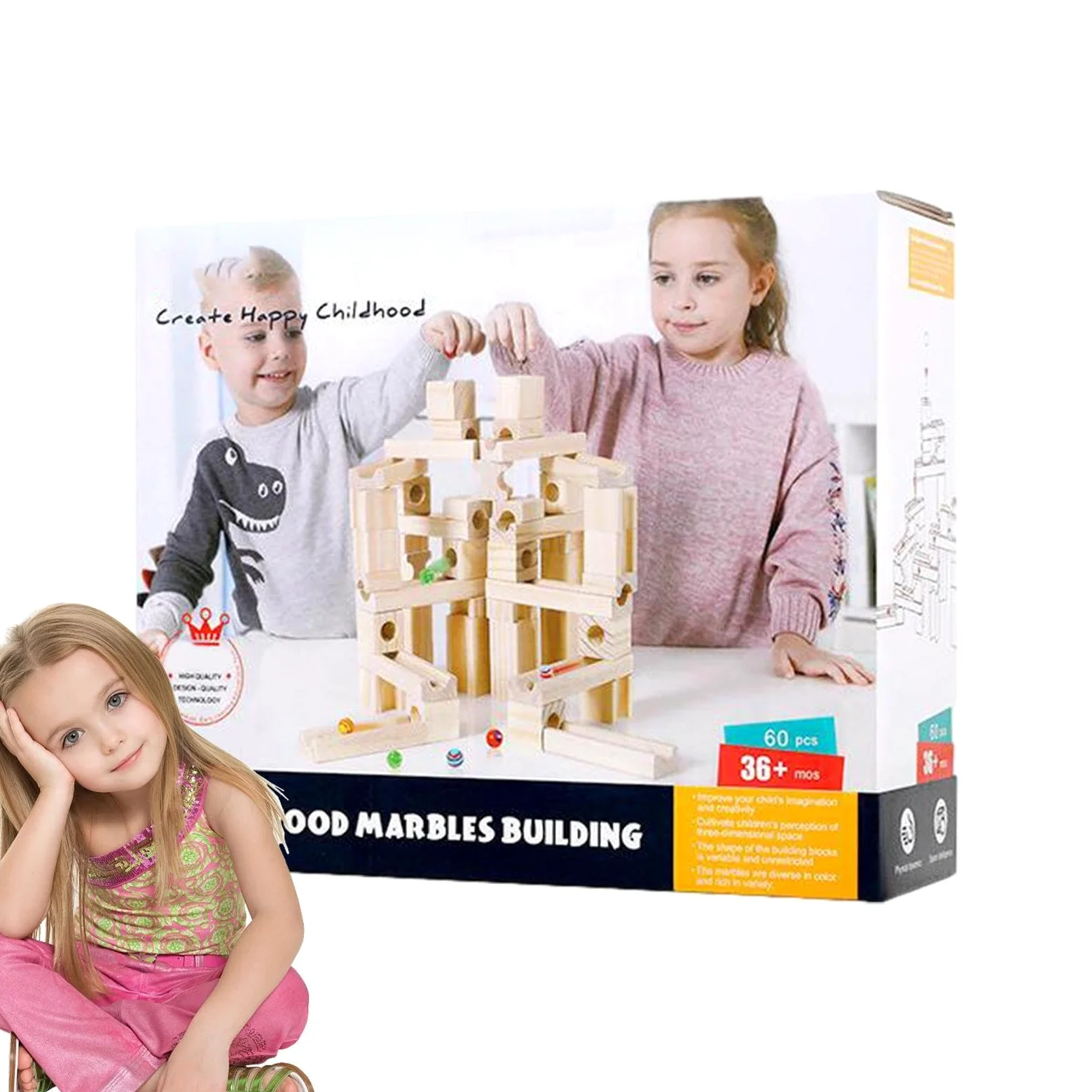 Pista per Biglie Kit di Costruzione Puzzle | Percorso Labirinto Per Biglie In Legno Con 60 Componenti Per Bambini Ragazzi Apprendimento STEM E Natale