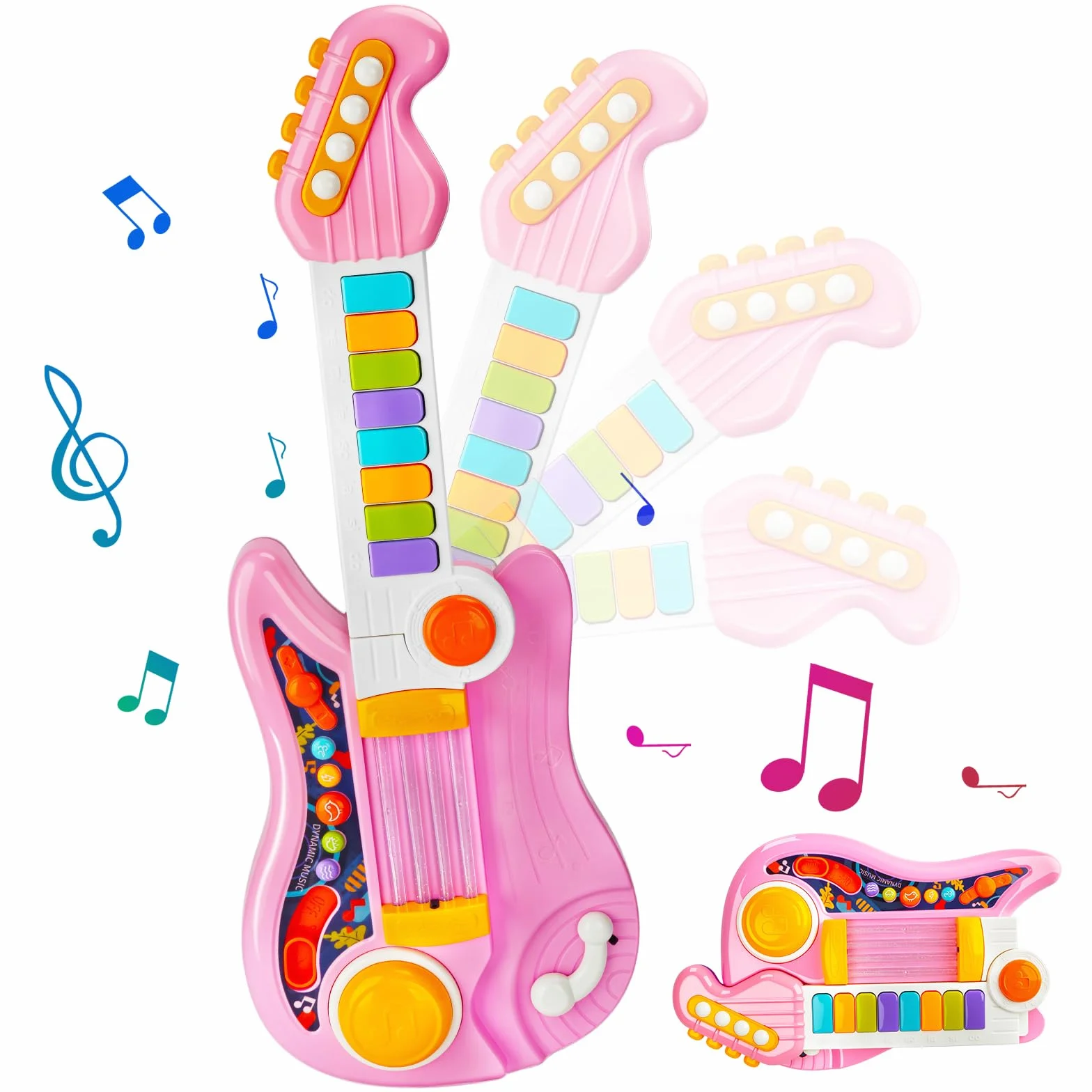 Chitarra Giocattolo Musicale per Bambini 4 Modalità con Canzoni Luce e Cinghia dai 12 Mesi+