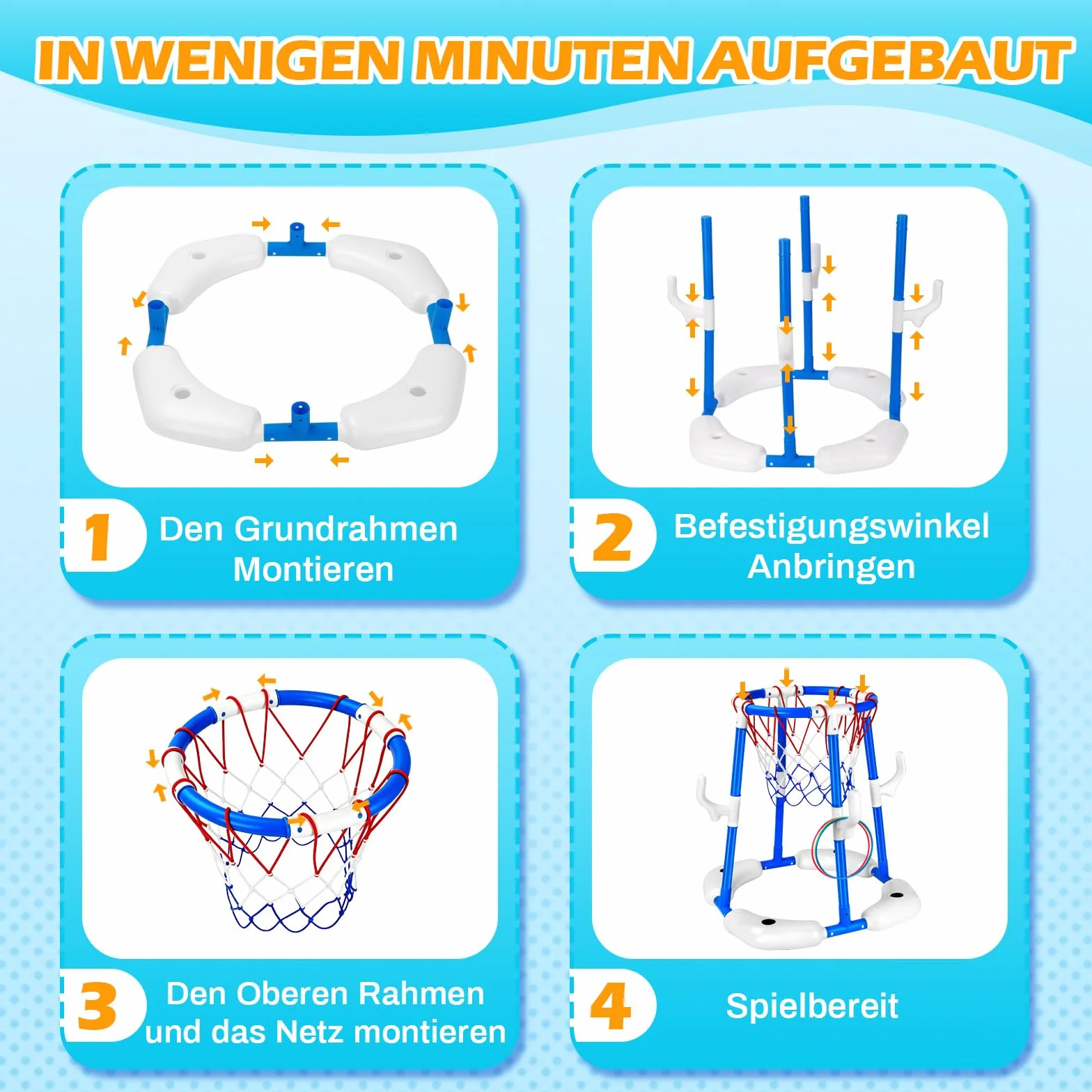 Canestro Basket Piscina, 2 in 1 Canestro da Basket Galleggiante per Piscina, Pool Basketball con 2 Palline, 12 Anelli e Pompa, Giochi Acquatici per Feste in Estive per Bambini e Adulti