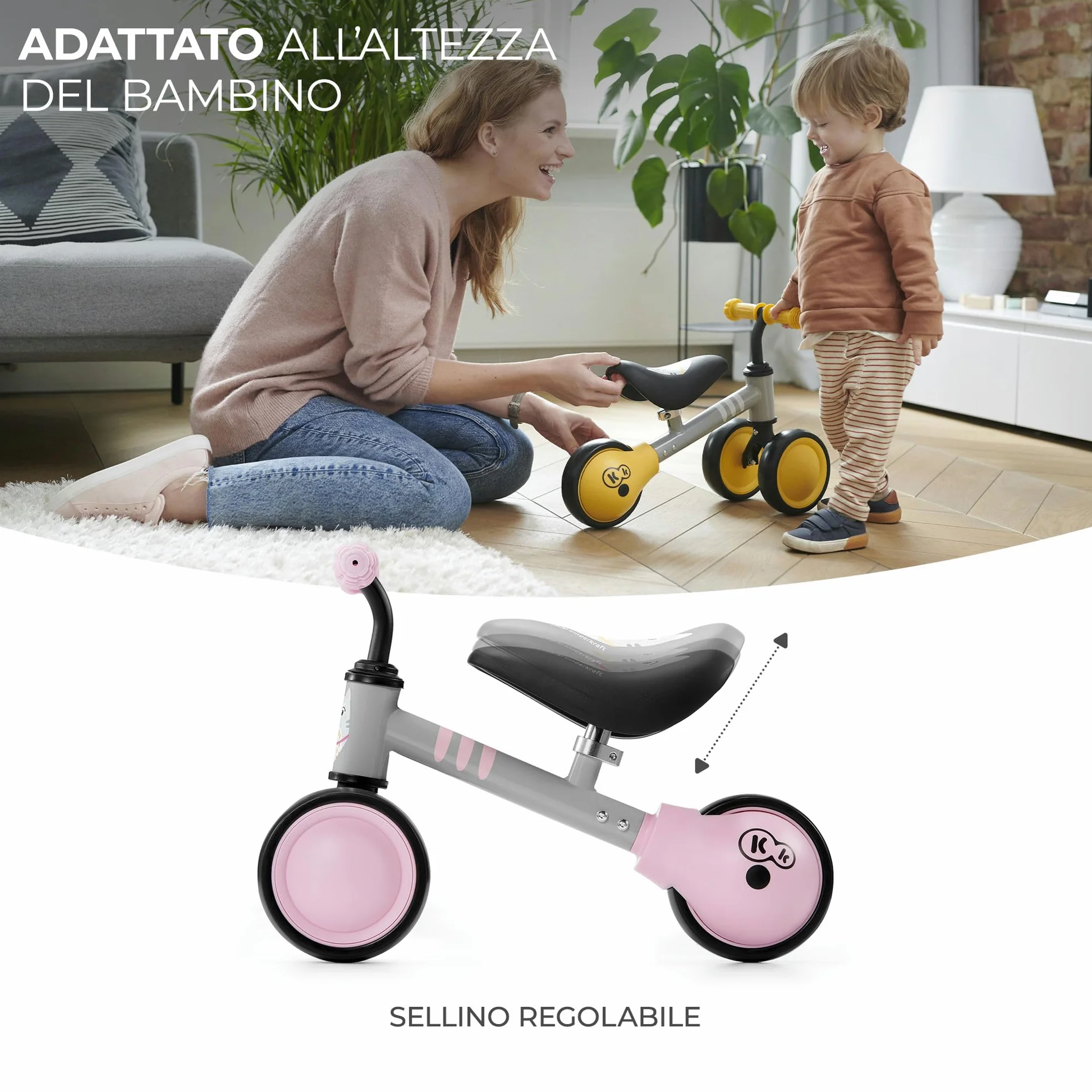 Kinderkraft Bici senza Pedali CUTIE, Bicicletta in Metallo, Sella Regolabile, Leggero Triciclo, da 1 Anno, Rosa