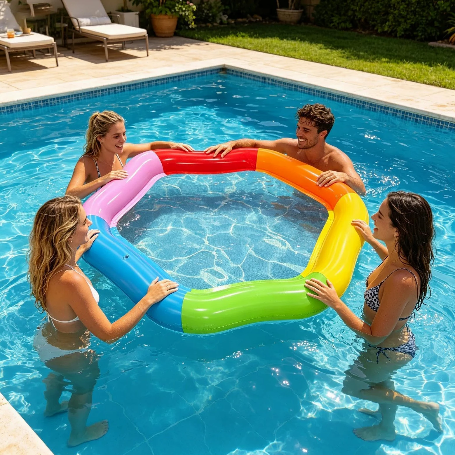 Materassino Gonfiabile Da Piscina Per Adulti Tappeto Gonfiabile Colorato | Da Piscina Con Rete Per Lago Mare Spiaggia Fiume Campeggio Interno Esterno All'Aperto Donne Uomini
