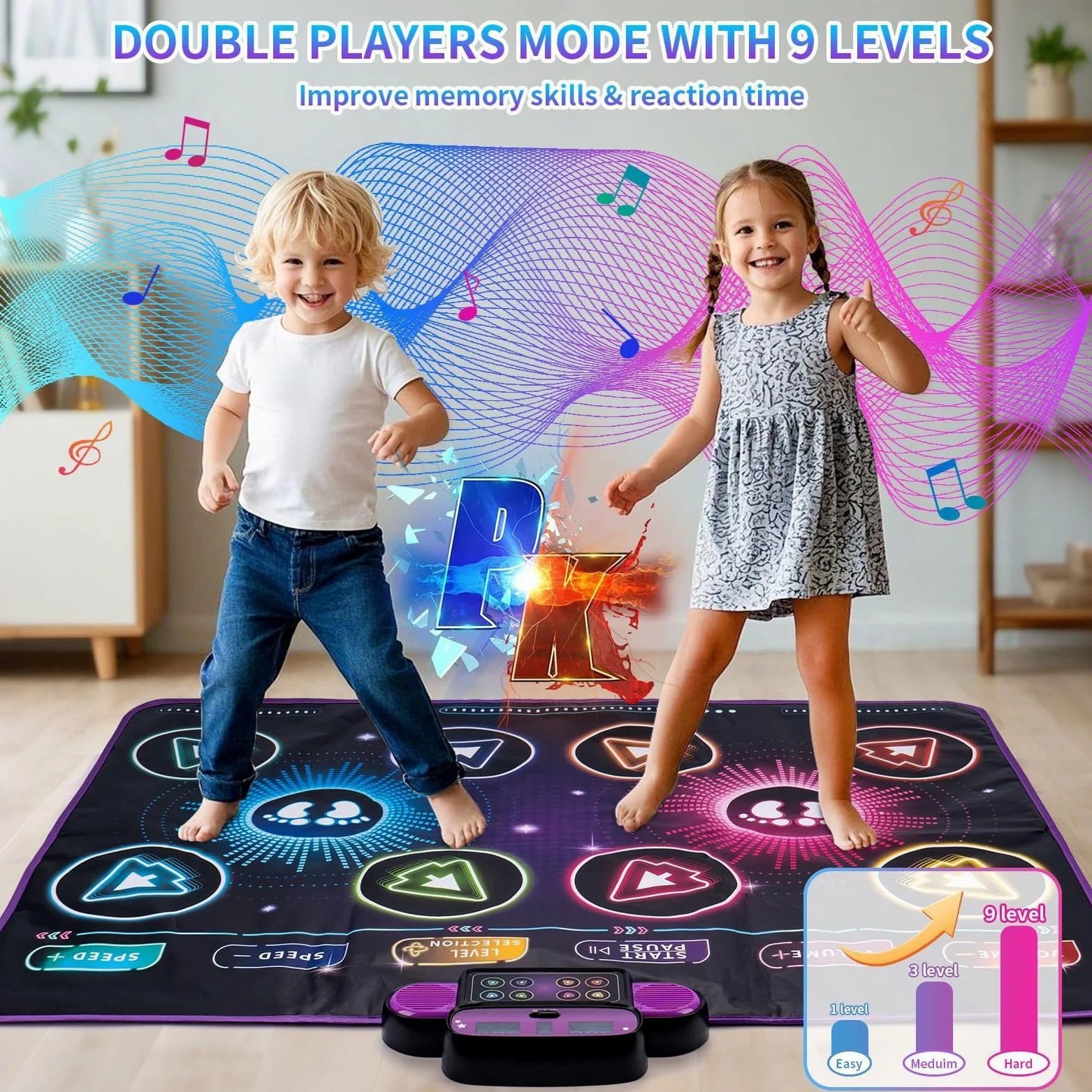 Tappeto da Ballo Elettronico, Tappetino Interattivo con Musica Integrata per 2 Giocatori – Divertimento Musicale per Uso Domestico, attività per Stimolare L'intelligenza e la