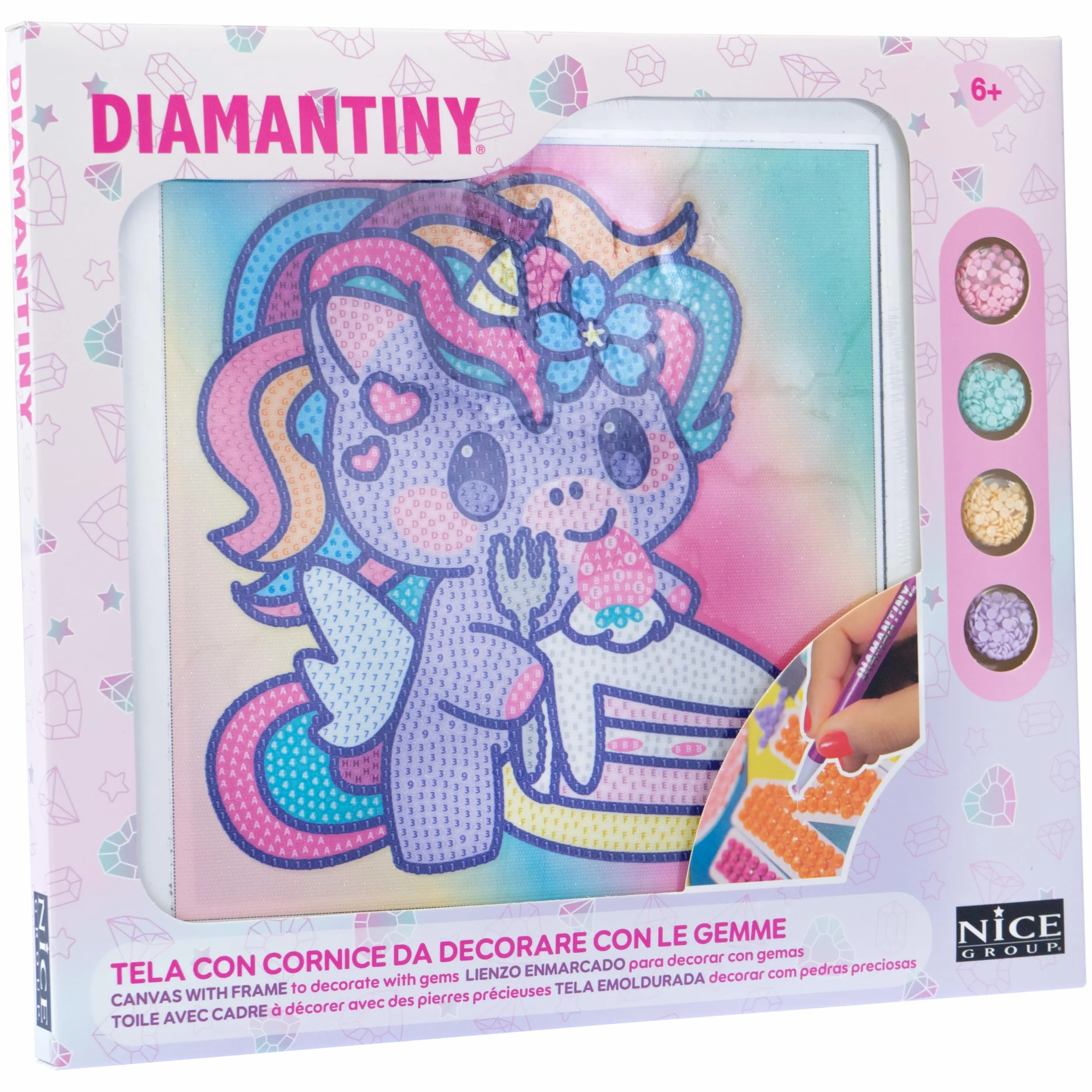 DIAMANTINY Design Art Kawaii Unicorno con Torta su Tela, Quadretto, 90037