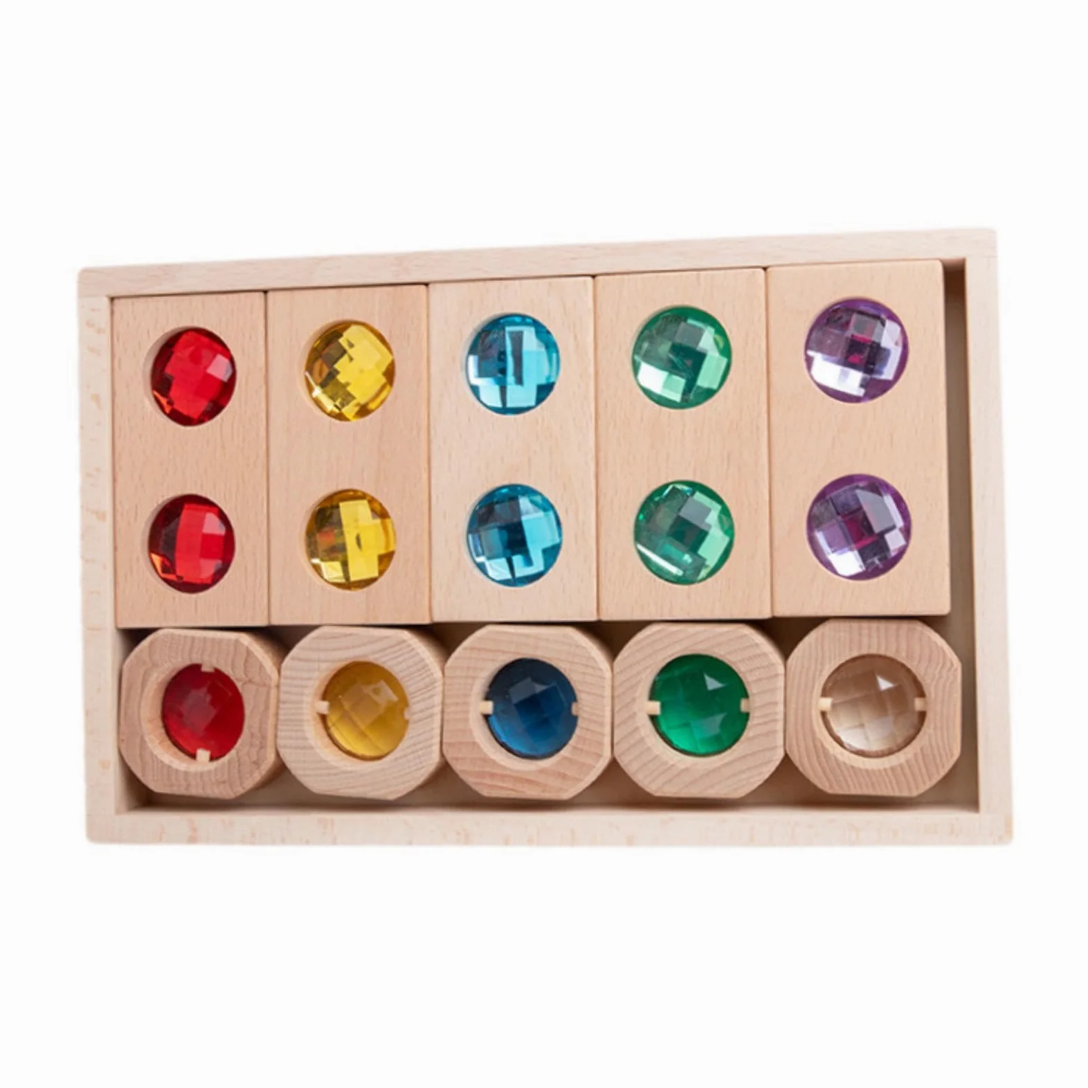 Qianly Set di Blocchi da Costruzione in Legno per Bambini, Gioco di Impilamento, Giocattolo Educativo, Set di Blocchi da Costruzione Arcobaleno per Il Comple, Stile a