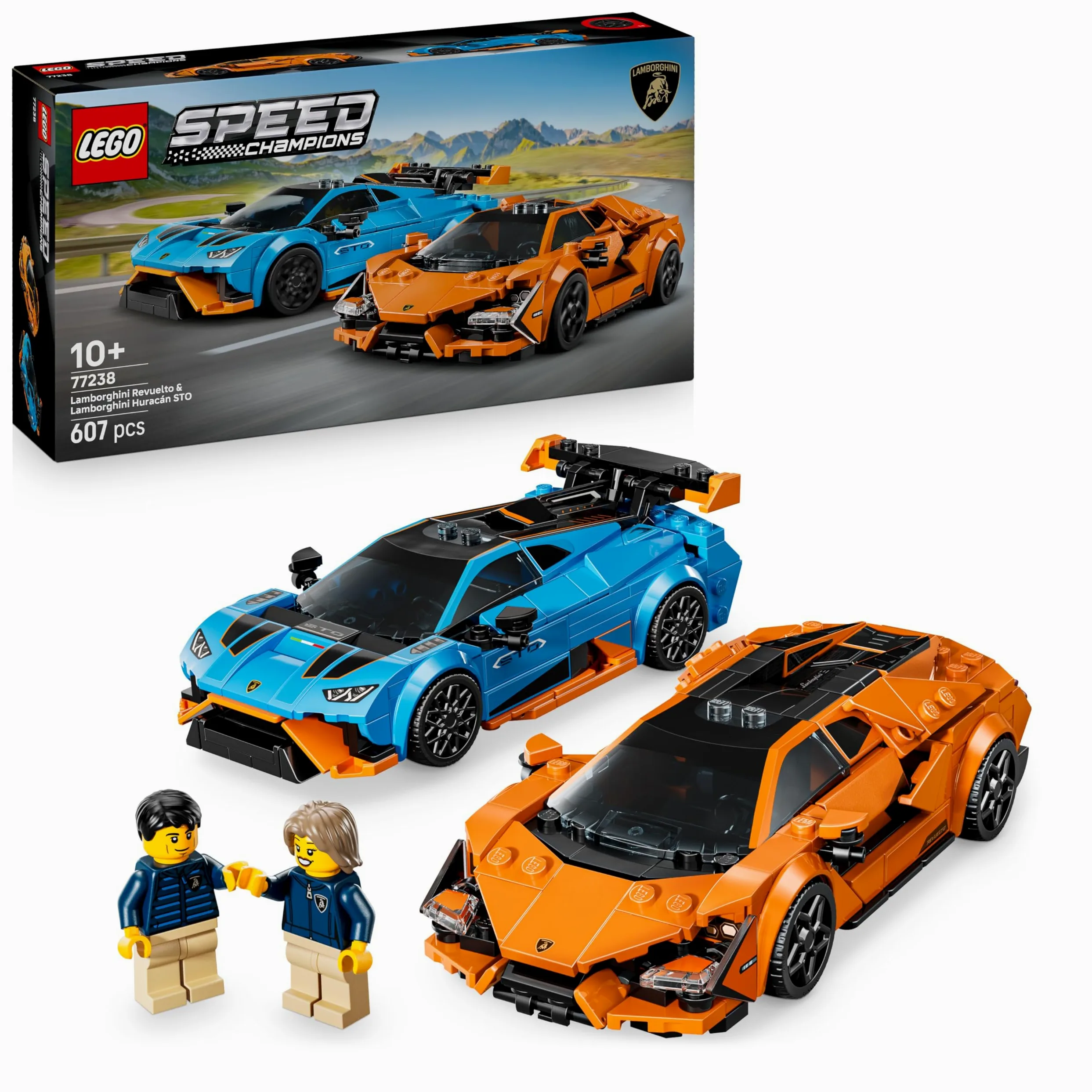 LEGO Speed Champions Lamborghini Revuelto e Huracán STO - Modellini di Auto da Corsa - Macchine Giocattolo con 2 Minifigure dei Piloti - Regalo di Compleanno per Bambini da 10 Anni in su - 77238 | Kit modello auto da corsa, 2 minifigure pilota, set da col