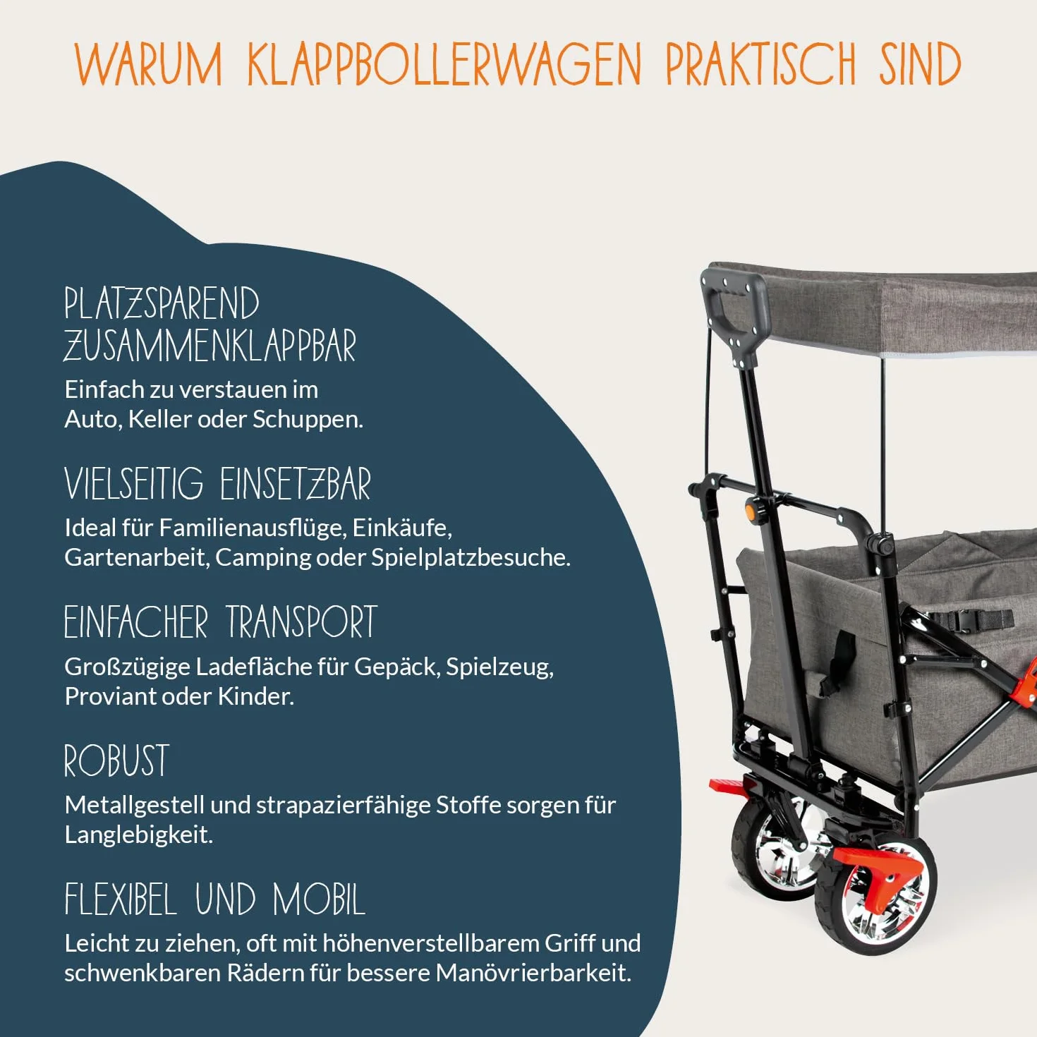 Pinolino 238041 Carrello pieghevole AddPlus con freno, screziato, grigio