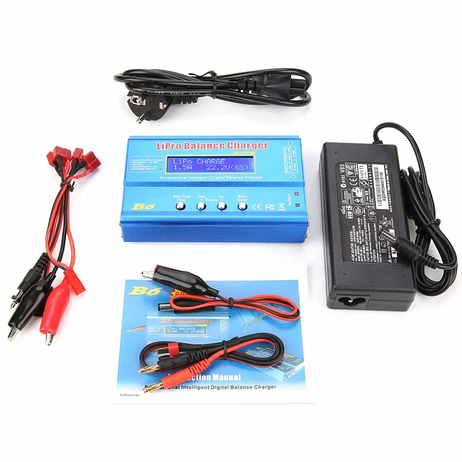 Caricabatterie Digitale 80W per Batterie LiPo NiMH con Display LCD Bilanciamento Scaricatore Spina EU 133x87x33mm