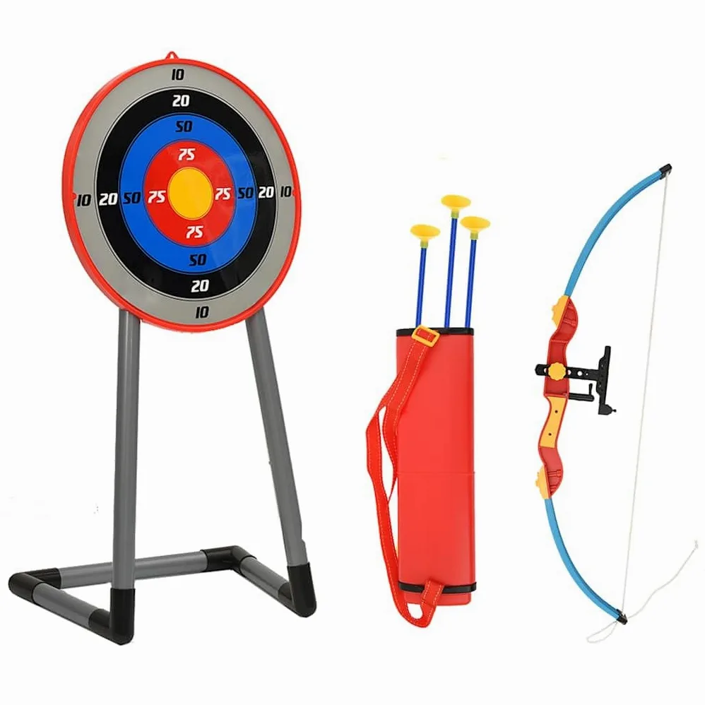 Set di tiro con l'arco con bersaglio per bambini, include arco, frecce con punta a ventosa, bersaglio per esterni, estate, gioco di movimento, coordinazione, bambini, famiglia, giardino