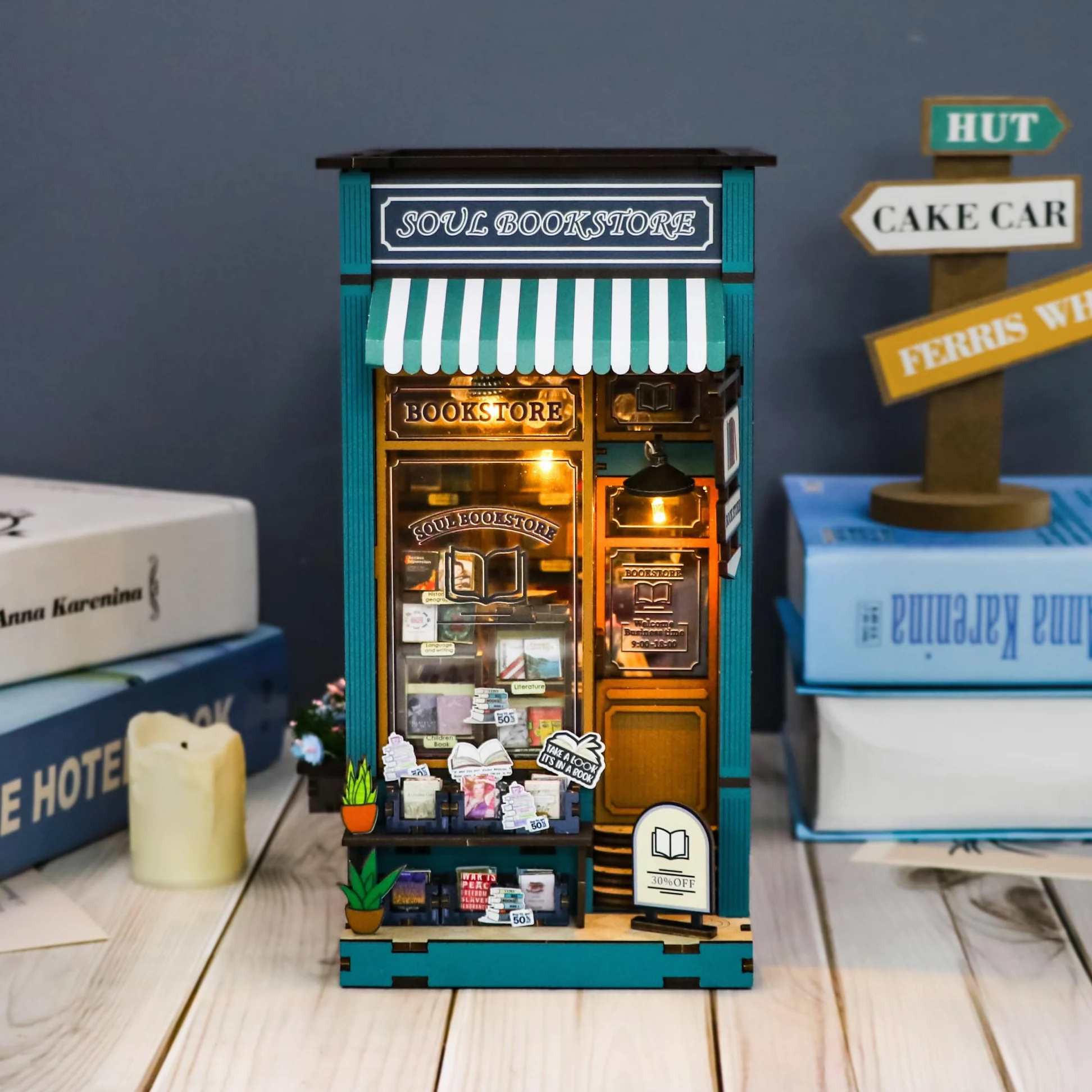 CRIOLPO Kit angolo lettura fai da te, modello di casa in miniatura, scena di biblioteca affascinante, casa delle bambole in legno, scene di biblioteca in miniatura - Soul Bookstore