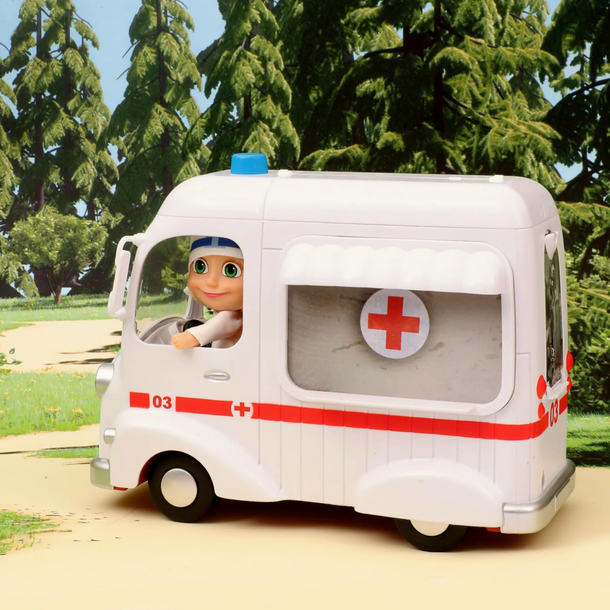 MASHA & THE BEAR - Ambulanza Di Masha E Orso, Veicolo Con Vano Apribile E Bambola Masha Dottoressa Da 12 Cm Inclusa, Ricca Di Accessori, Per Bambini e Bambine dai 3 anni