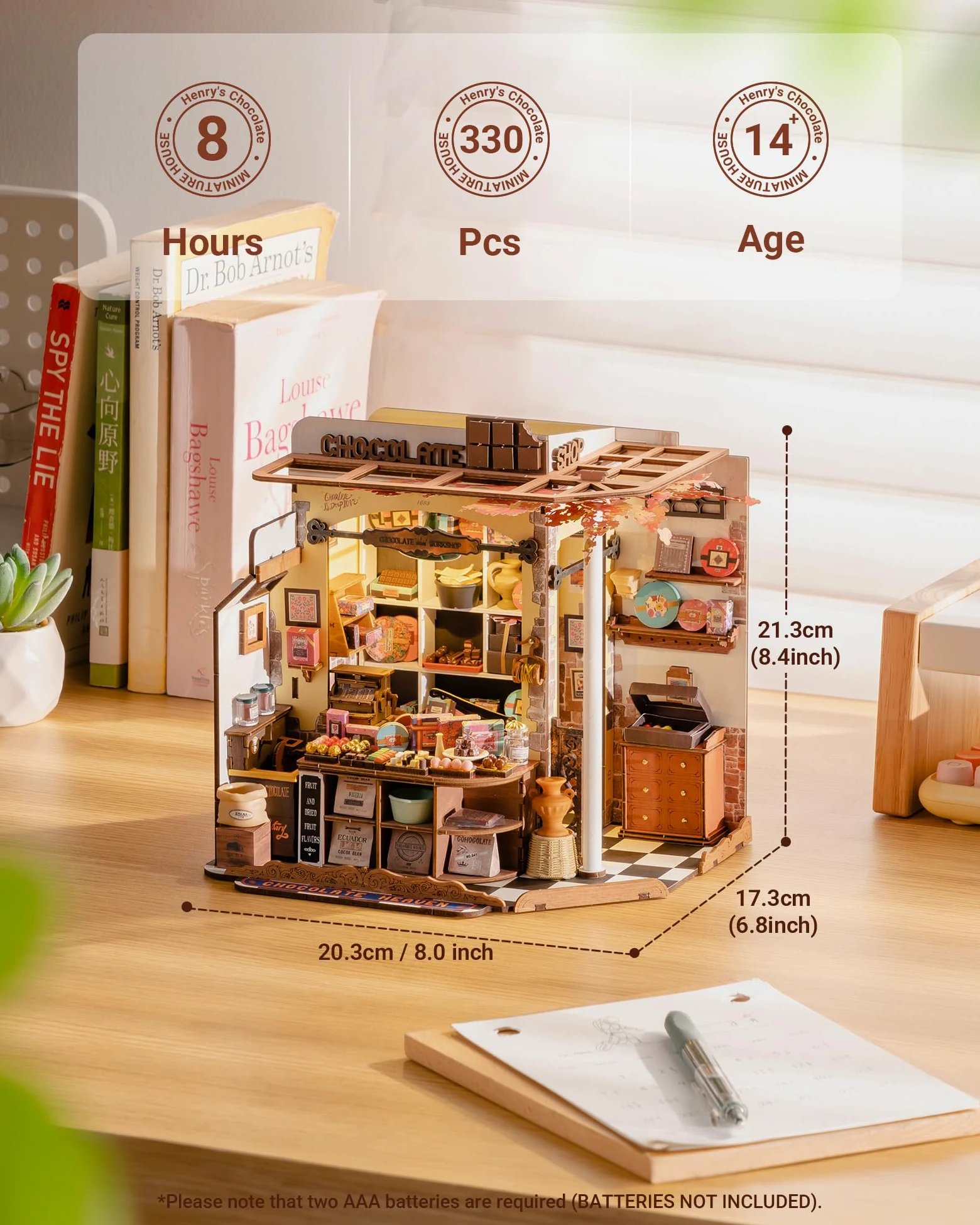 ROBOTIME Kit Casa delle Bambole in Miniatura Henry’s Chocolate, Fai-da-te in Legno con LED, Modellismo da Costruire Adulti, Regalo Creativo per Adulti e Adolescenti