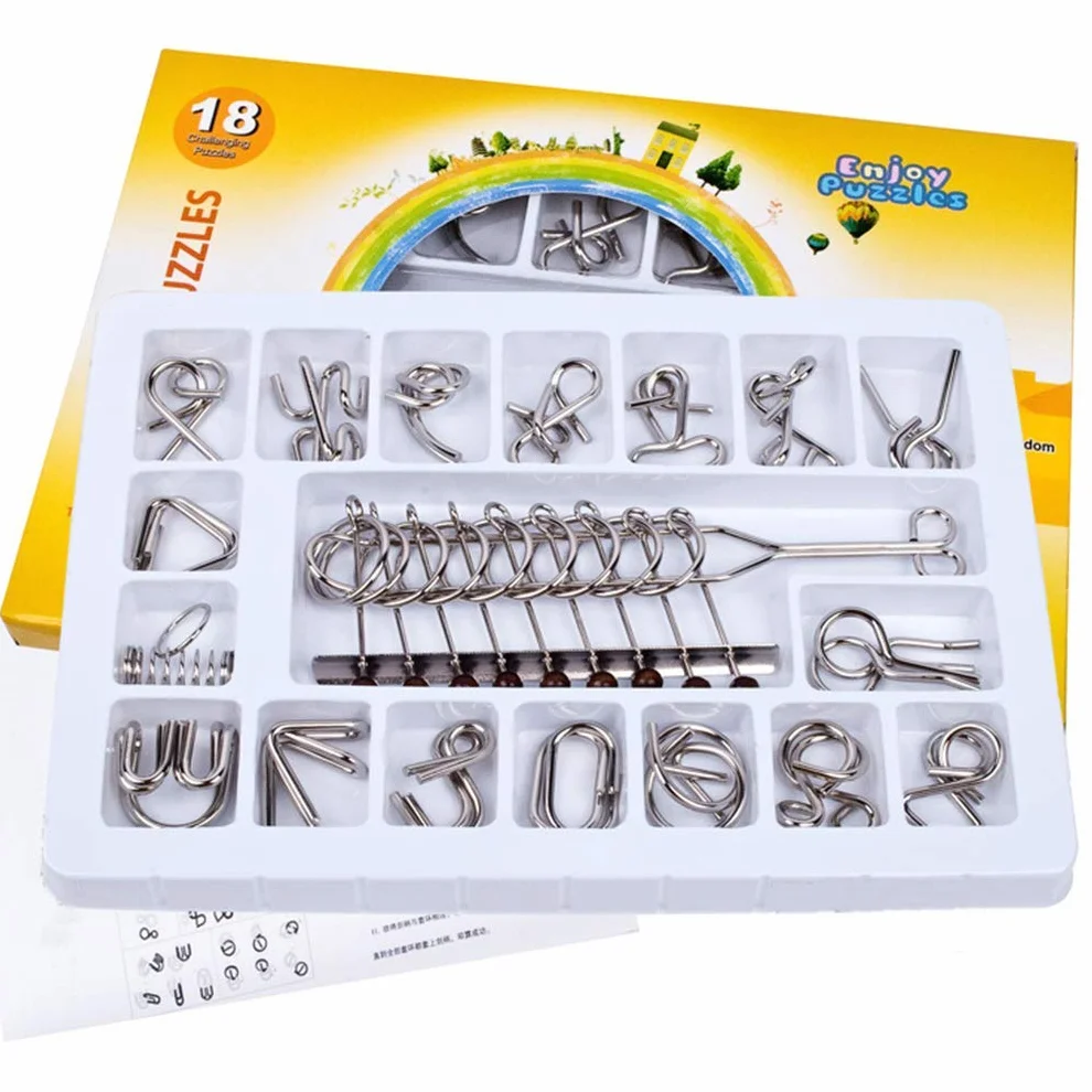 Giocattolo Educativo Rompicapo in Metallo 18 Pezzi Puzzle Game 3D per Adulti e Bambini