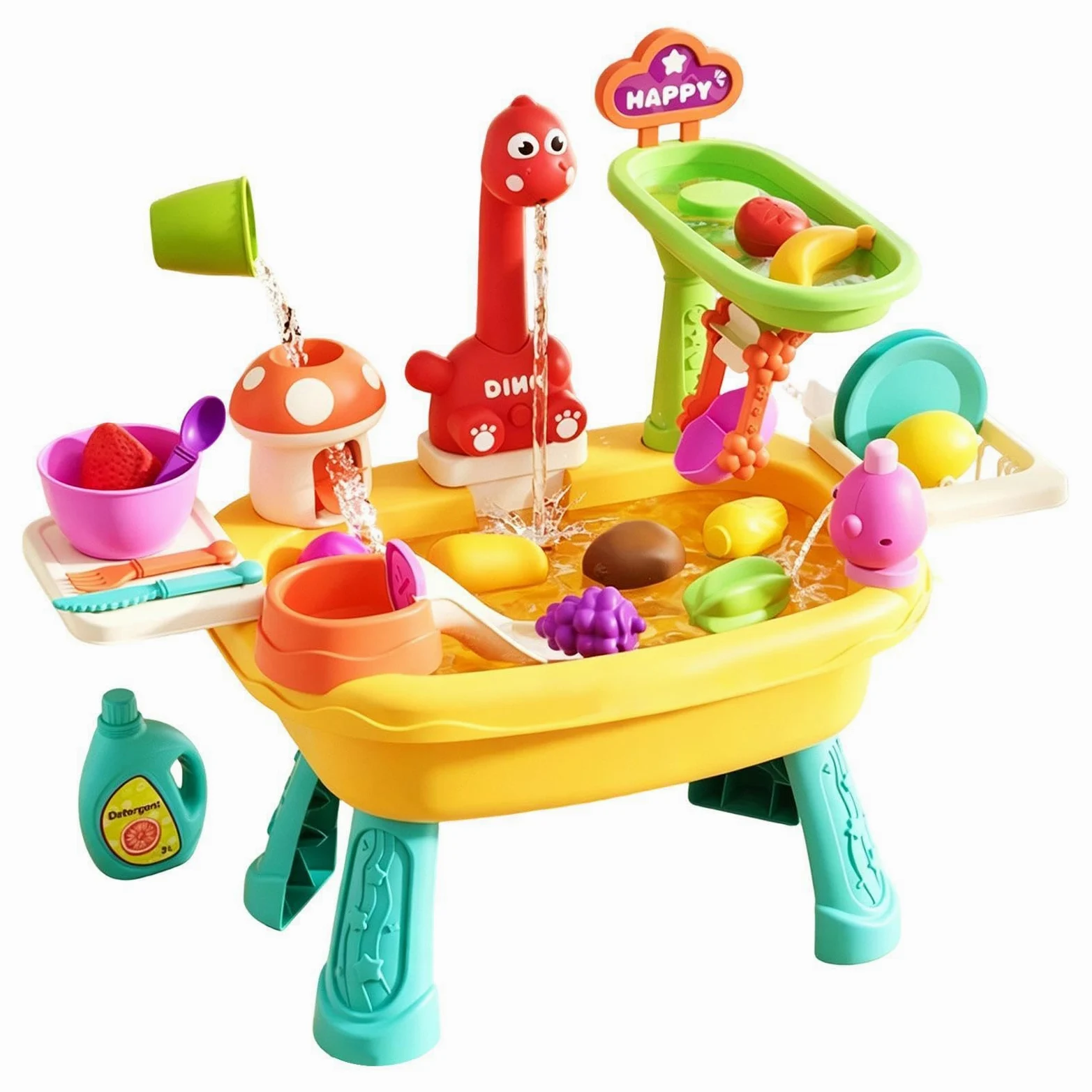 Tavolo da gioco con rubinetto e simpatico set da gioco con dinosauri | Tavolo da gioco per bambini giocattoli d'acqua all'aperto per ragazzi ragazze sviluppo cognitivo educazione precoce e