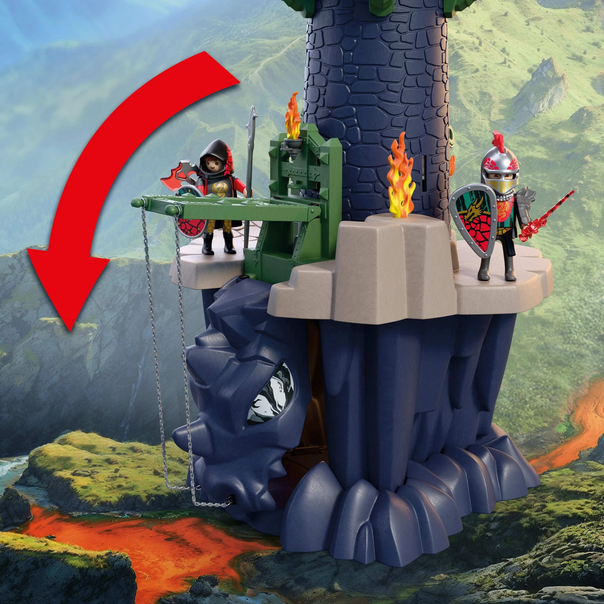 PLAYMOBIL | Cavalieri | Torre del Cavaliere del Drago | Torre con drago, ponte levatoio e grotta a forma di testa di drago | Giocattolo castello per bambini dai 4 anni in su | 72113
