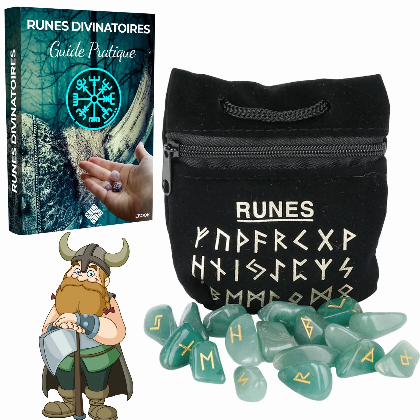 Avventurina Verde Rune Celtiche Vichinghe Set 25 Pietre Lucide Semi Preziose Incise 2x1 cm Futhark per Divinazione Cartomanzia