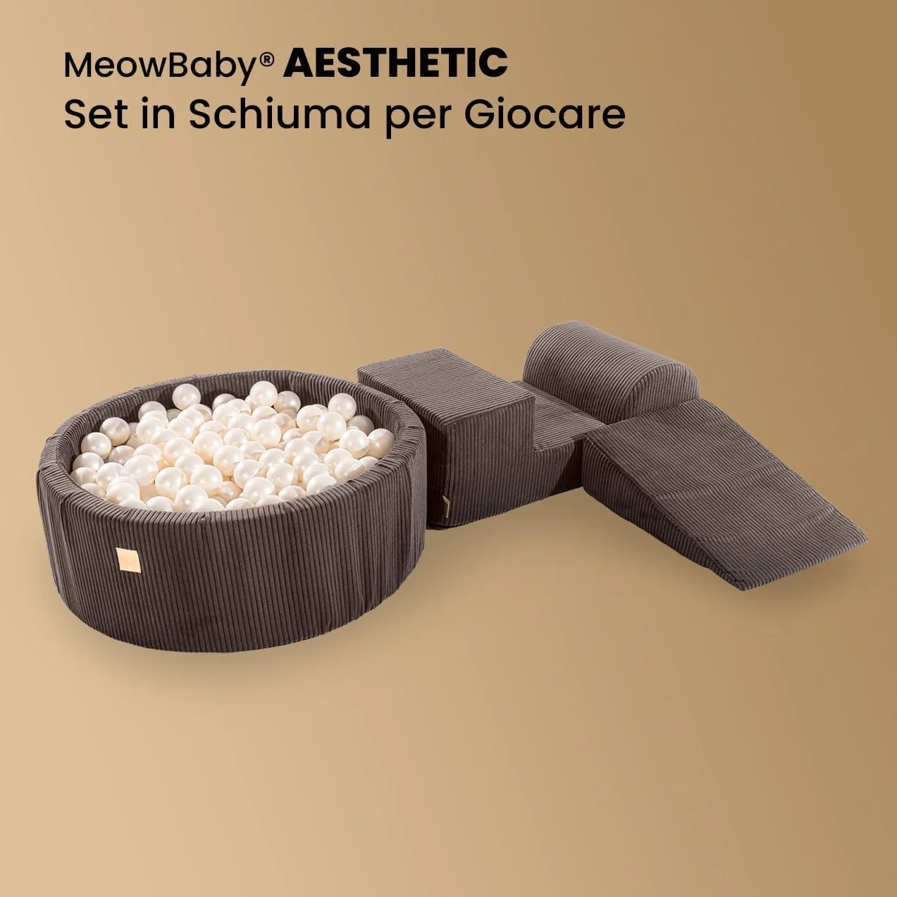 MEOWBABY Parco Giochi in Schiuma con Piscina di Palline 90x30cm/200 Palline per Bambini - Blocchi Morbidi, Corduroy, Ecru: Bianco Perla