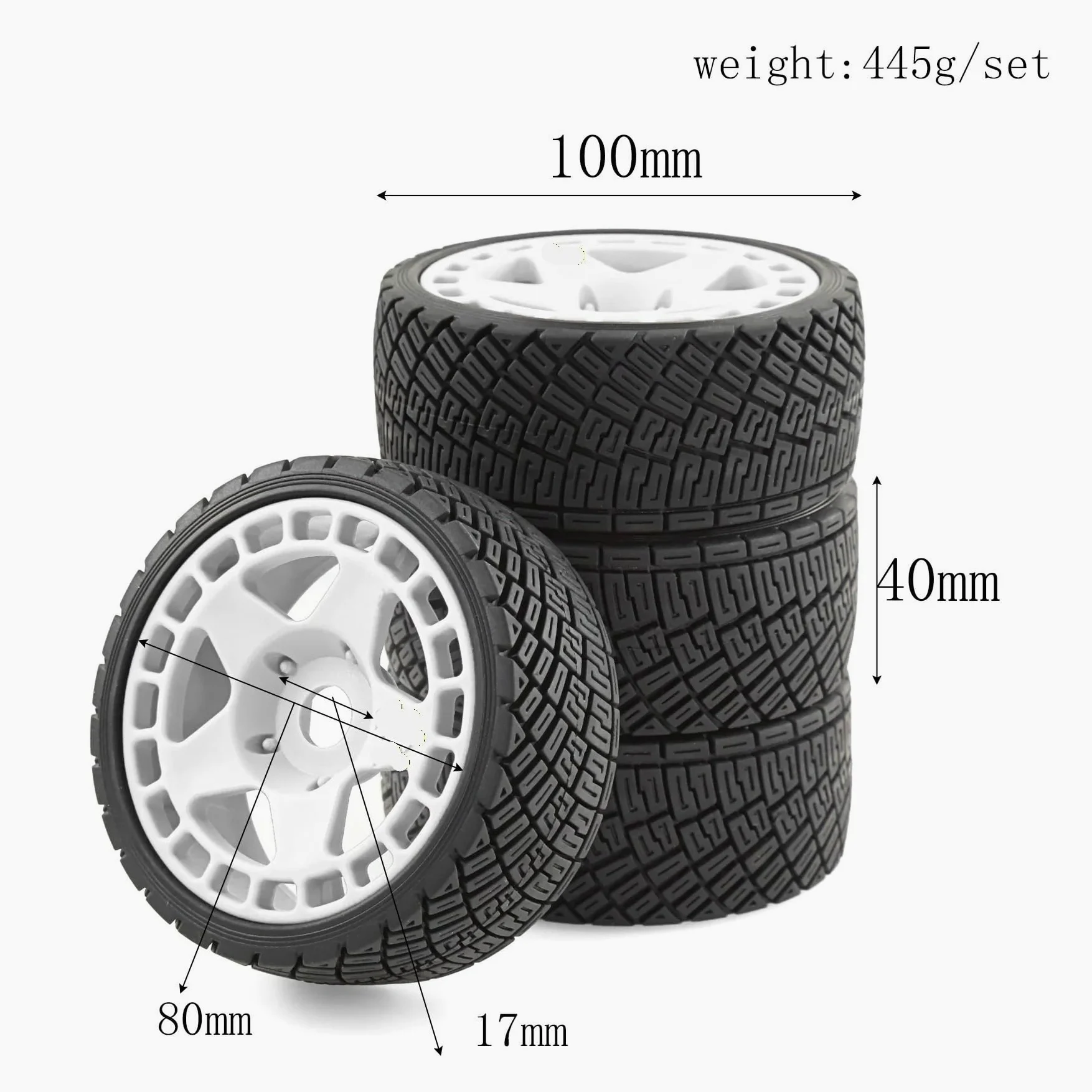 4PZ Gomme Rally RC 100mm 1/7 1/8 Esagono 17mm | ARRMA, Traxxas, Redcat, Team Losi, Kyosho, HPI WR8, HSP(White)