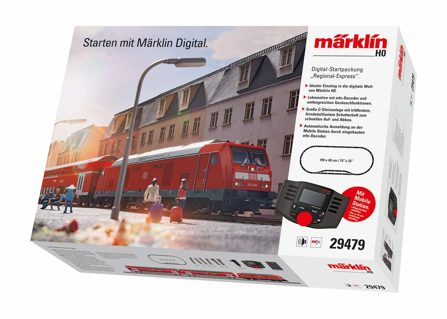 Märklin 29479 - Kit di avviamento Digitale Regional-Express, Traccia H0 modellino Ferroviario, Molte funzioni Audio, con Mobile Station e binari C