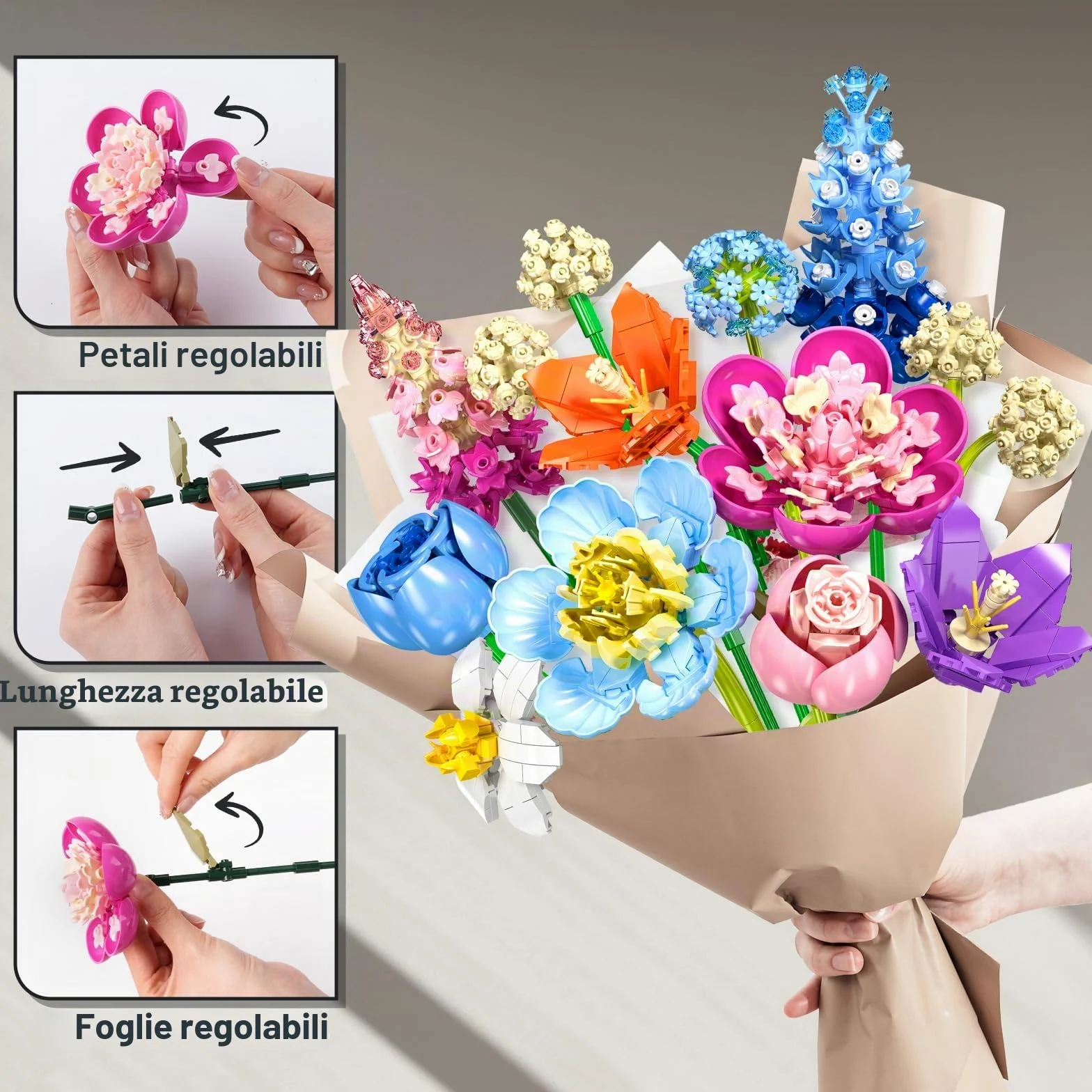 PLAXSOON 888 pezzi della collezione botanica di rose per la decorazione della casa, kit per la costruzione di fiori, regalo di San Valentino, festa