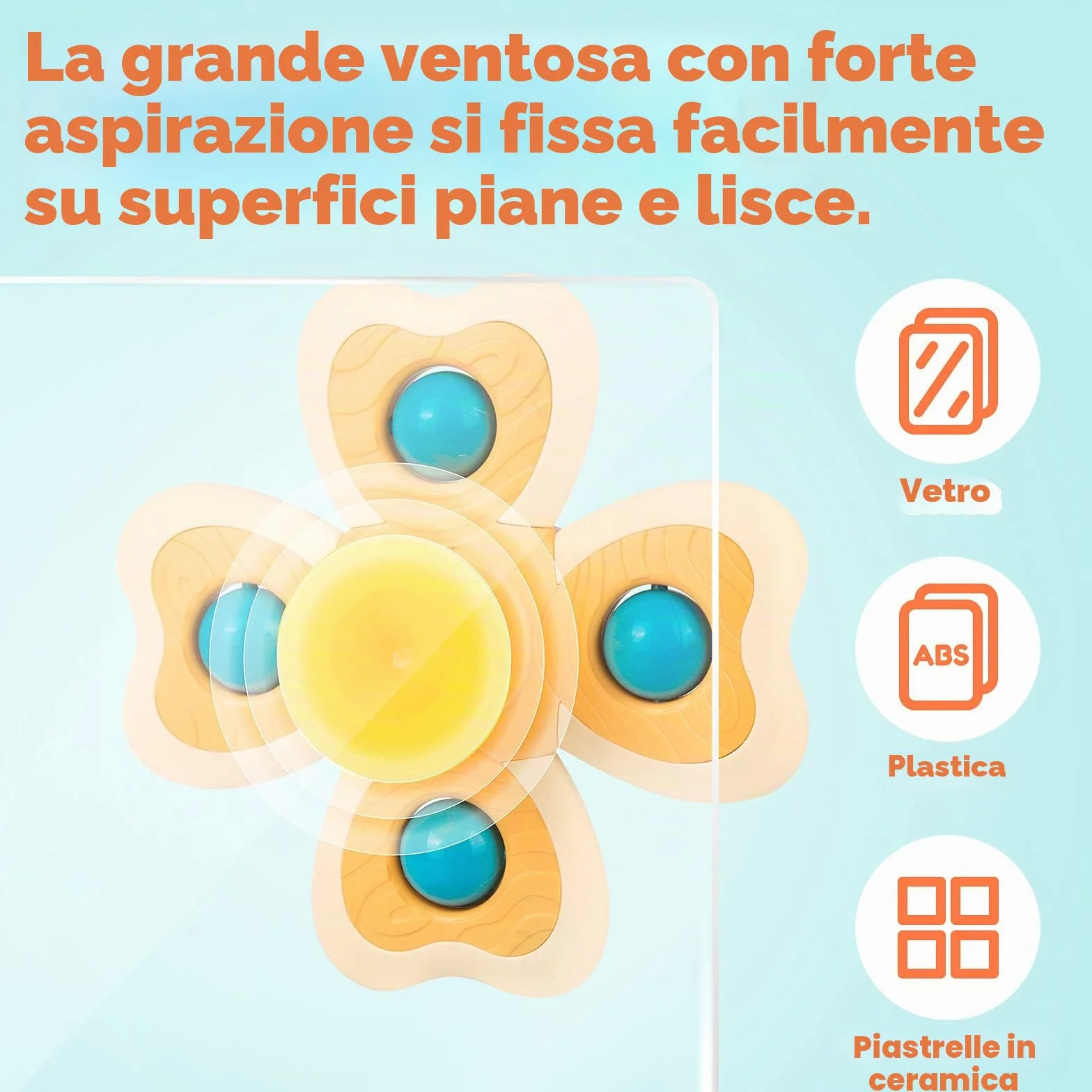 Vanmor Giocattolo rotante con ventosa per bambini, giocattoli per bambini, con ventosa per seggiolone, vassoio da bagno o da viaggio in aereo, regalo per i più piccoli (4 pezzi)